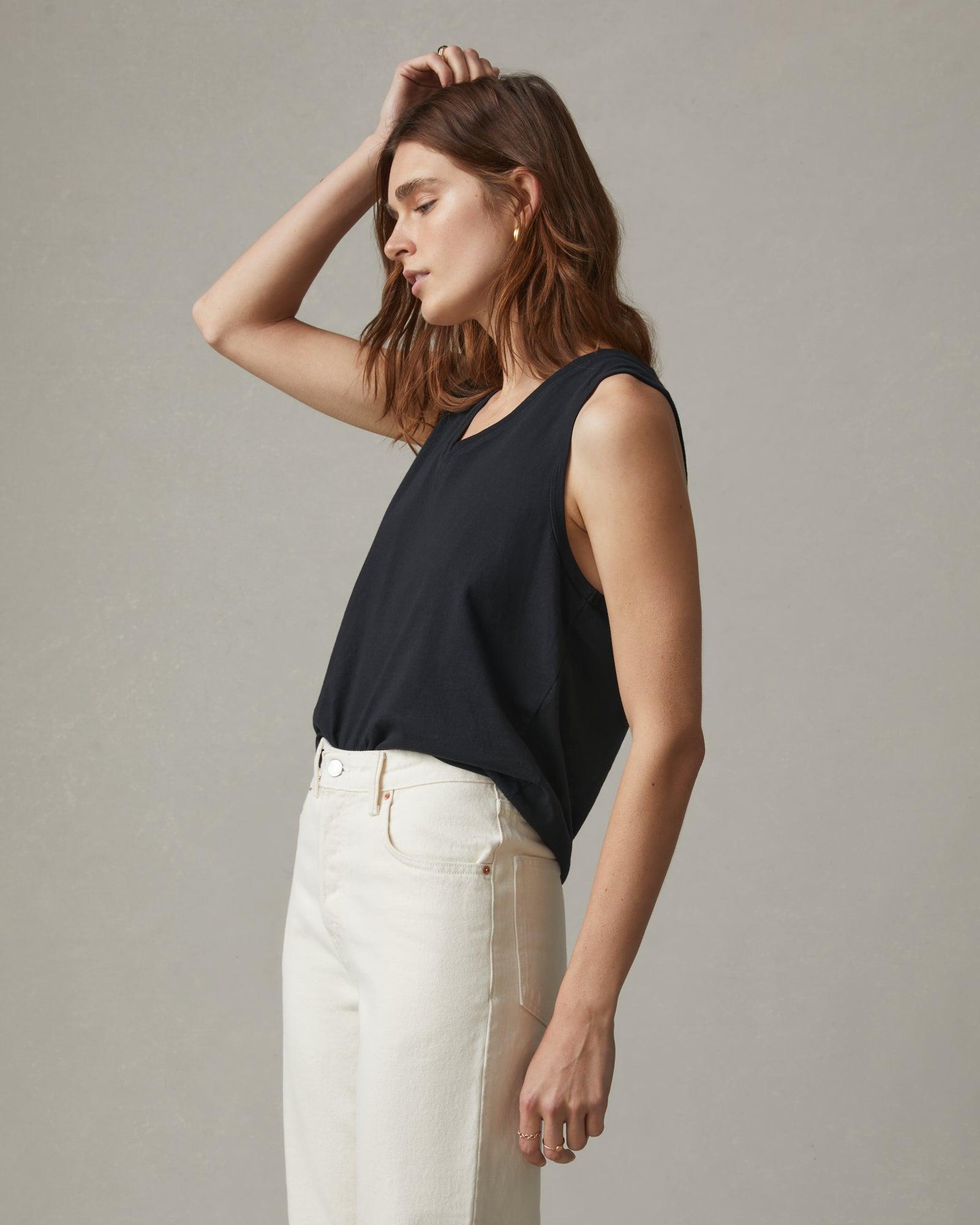 Women's Classic Cotton V-Neck Tank - Black Female Product Image