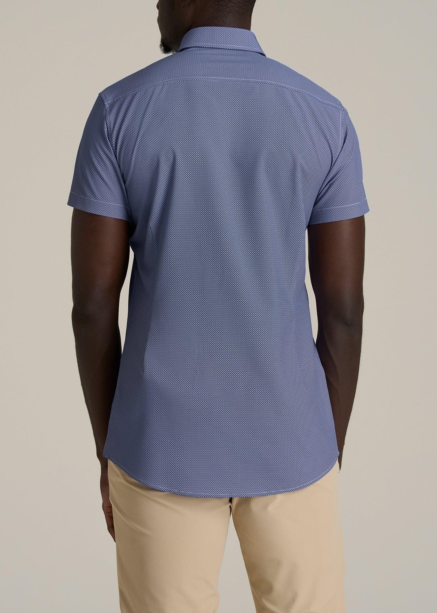 Short Sleeve Traveler Stretch Button Shirt for Tall Men in Royal Blue Geometric Male Product Image