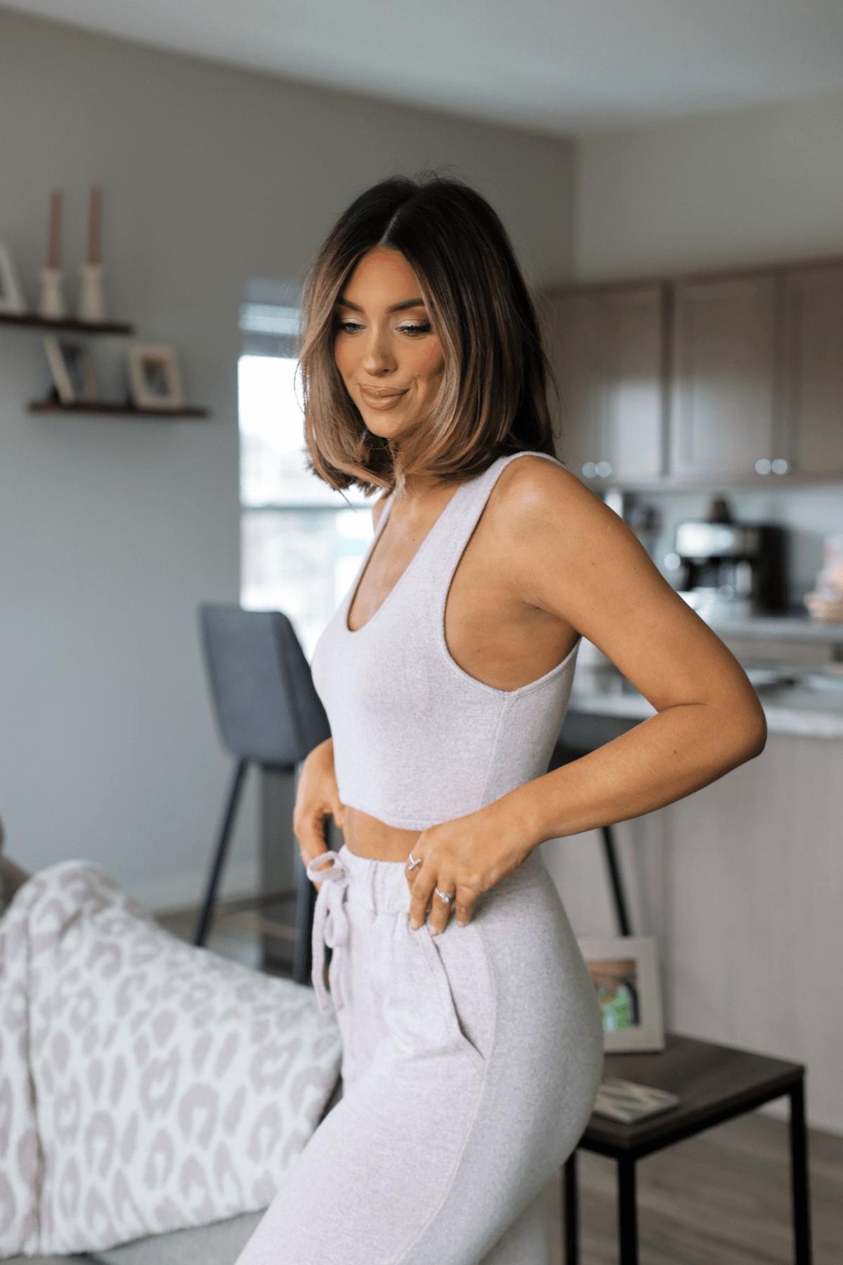 Soft Pink Brushed Lounge Tank Top and Pant Set - FINAL SALE Product Image