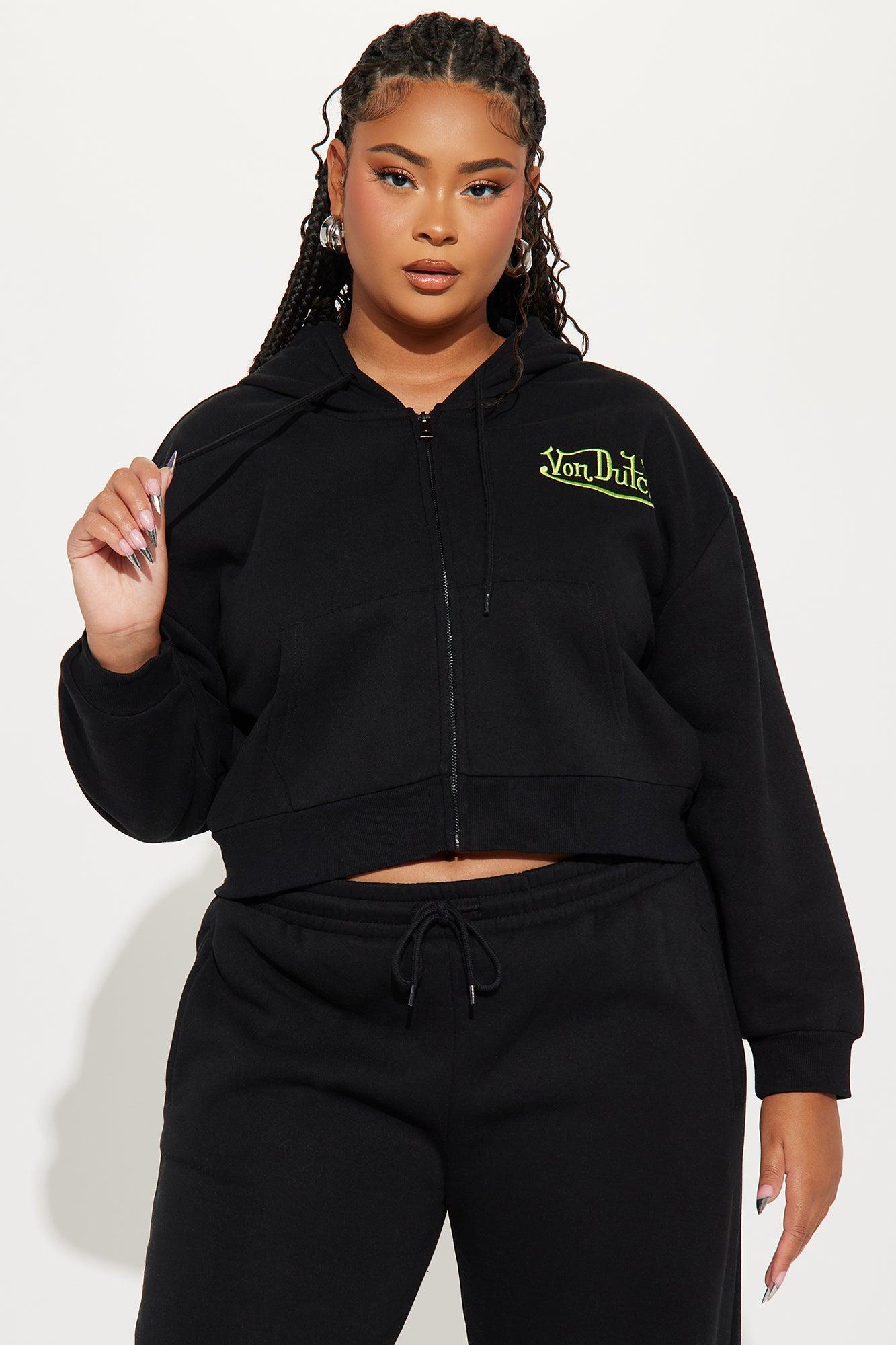 Von Dutch Embroidered Cropped Hoodie - Black/Green Product Image