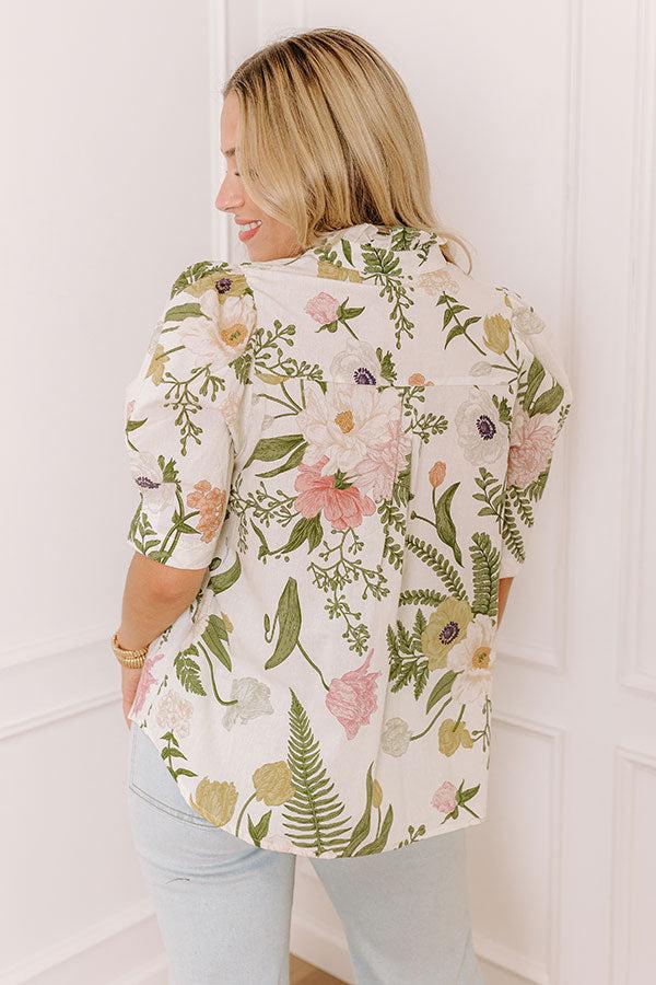 Dreaming Of Dahlias Button Up Top in Ivory Product Image