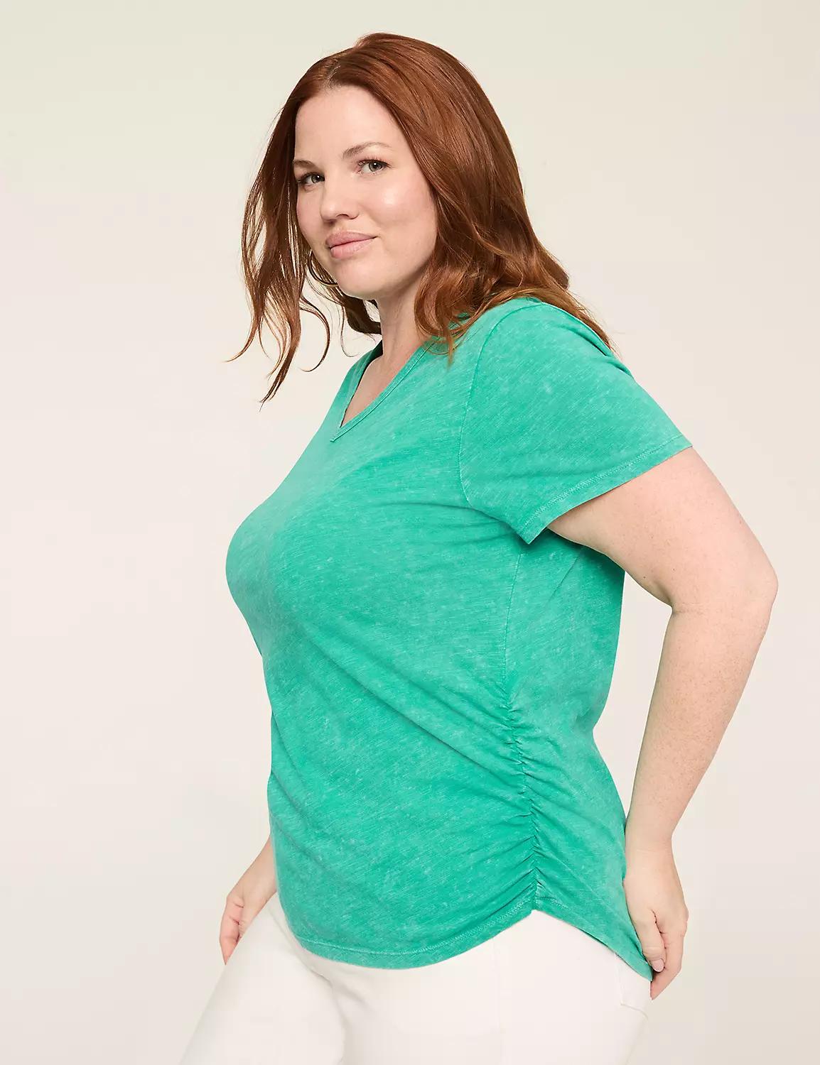 Short-Sleeve V-Neck Side-Ruched Tee Product Image