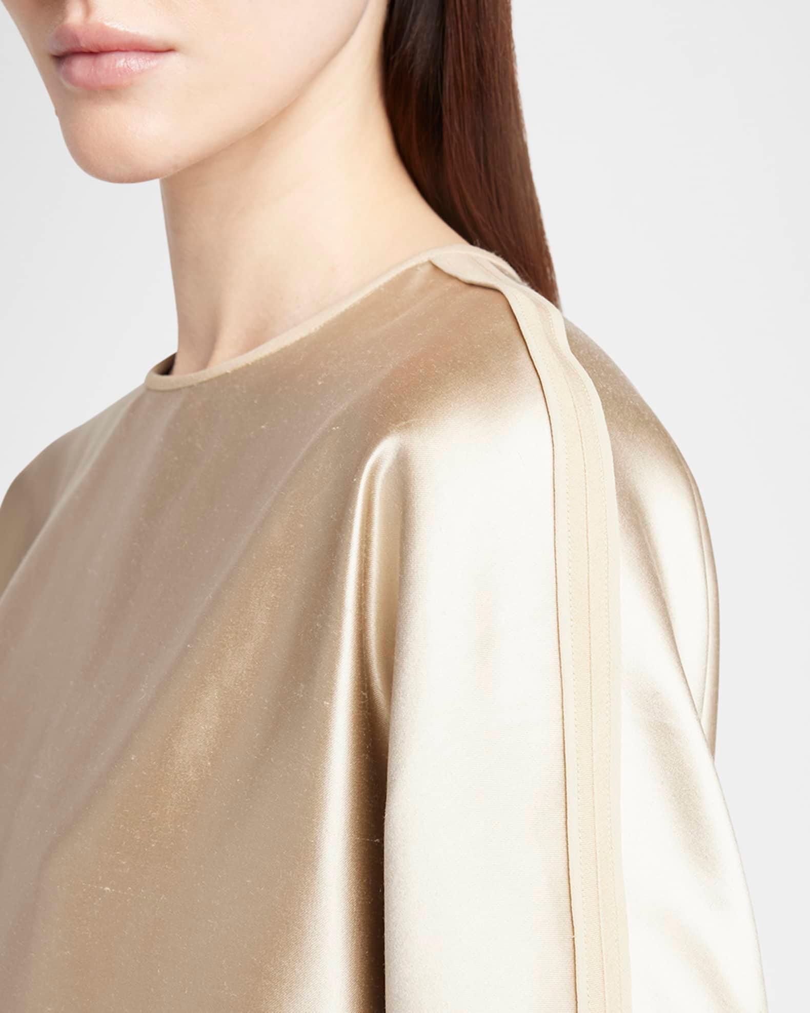 Tonal Piping Long-Sleeve Silk Blouse Product Image