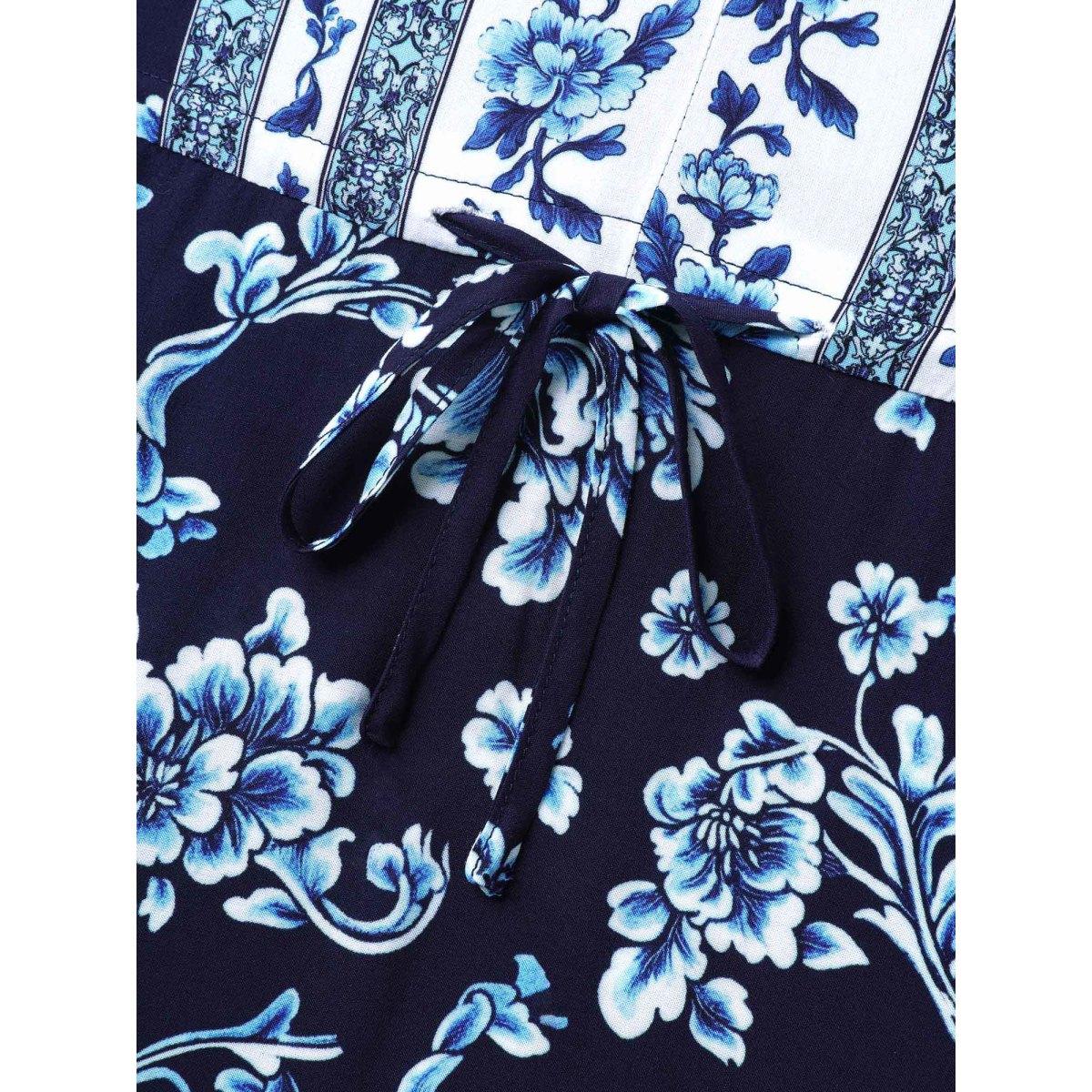 Plus Size Rayon Stretchy Waist Lace Midi Dress BlackFlower Women V-neck Short sleeve Curvy BloomChic 10/M Product Image