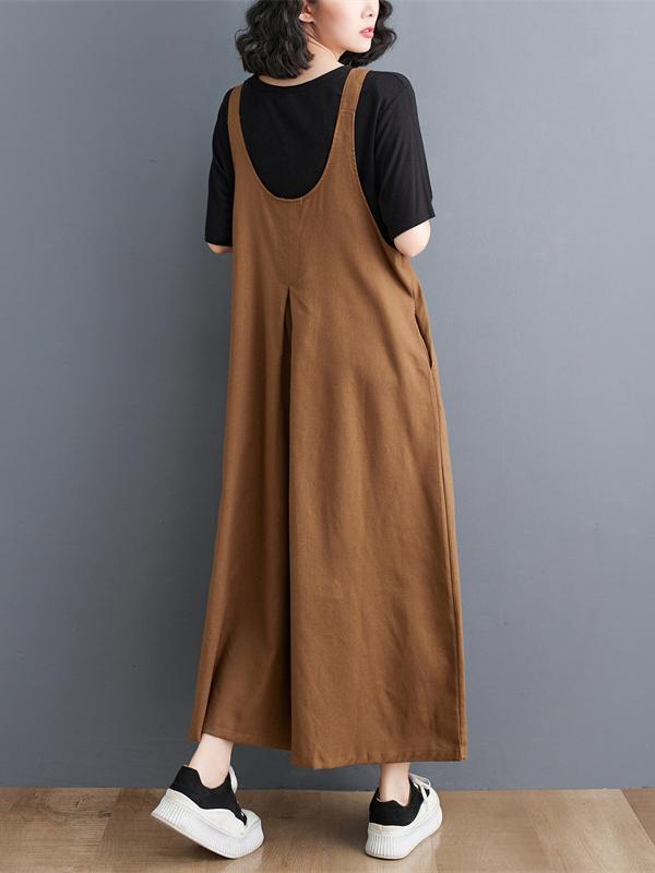 Ninth Pants Wide Leg Buttoned Solid Color Spaghetti-Neck Overalls Product Image