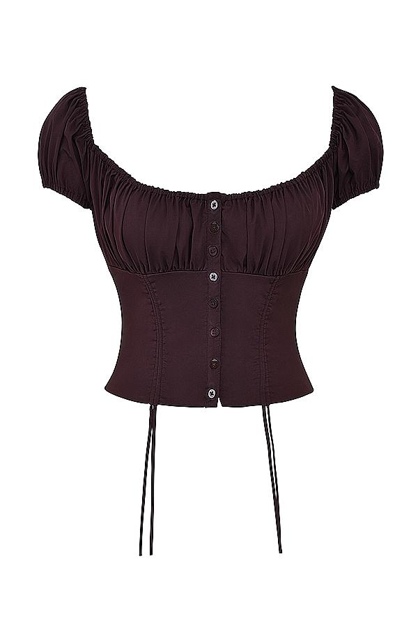 Kitty  rich brown gathered top Product Image