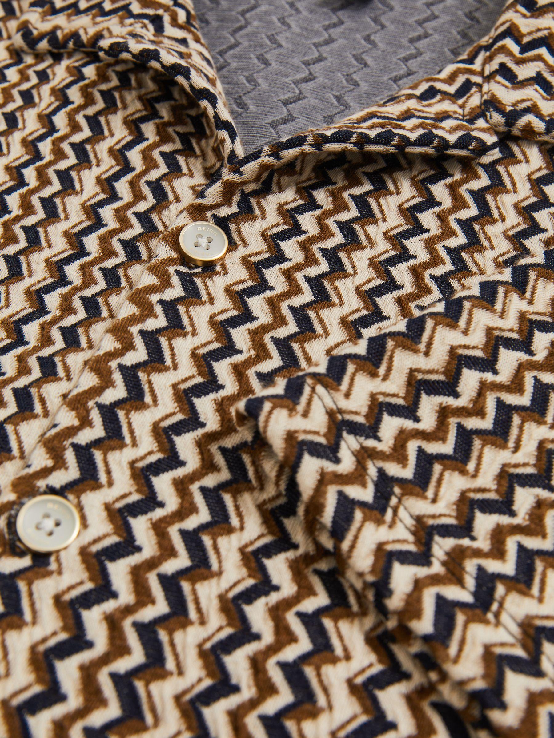 Zig-Zag Knit Cuban-Collar Shirt in Tobacco Brown Product Image
