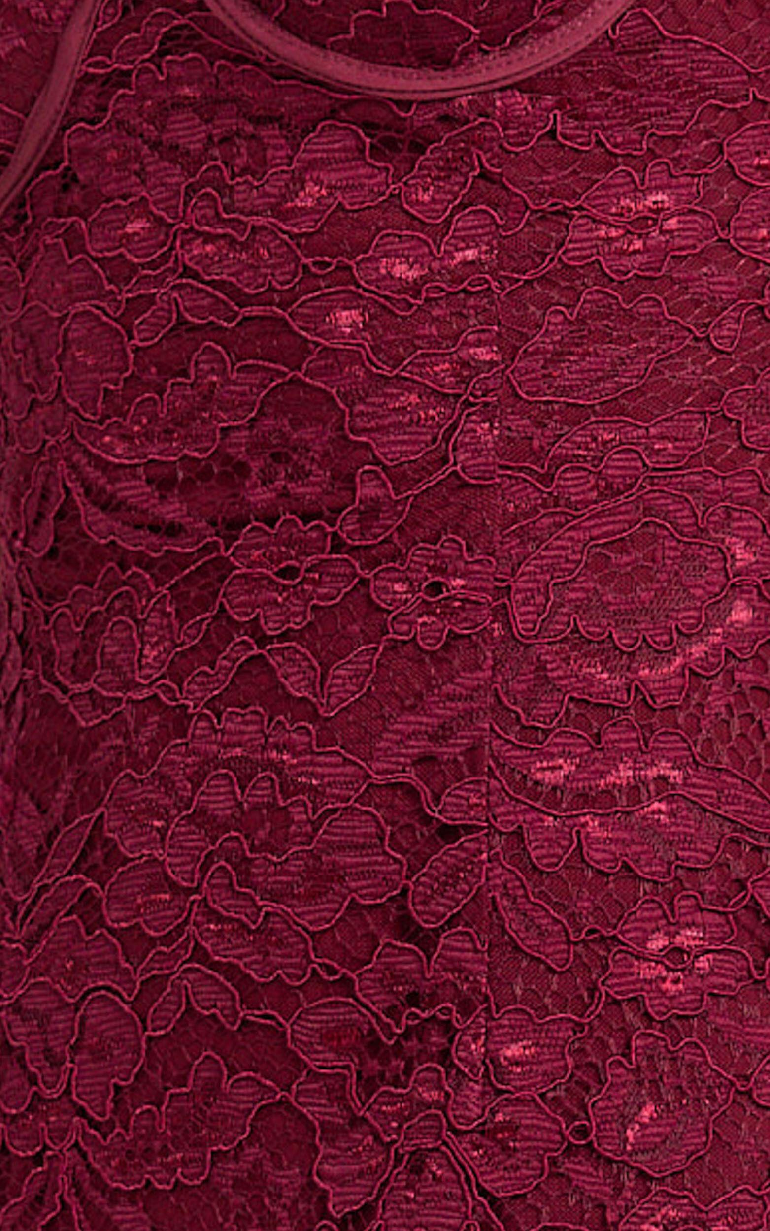 Carli Maxi Dress - Adjustable Strap Corset Bodycon Lace Dress in Wine Product Image