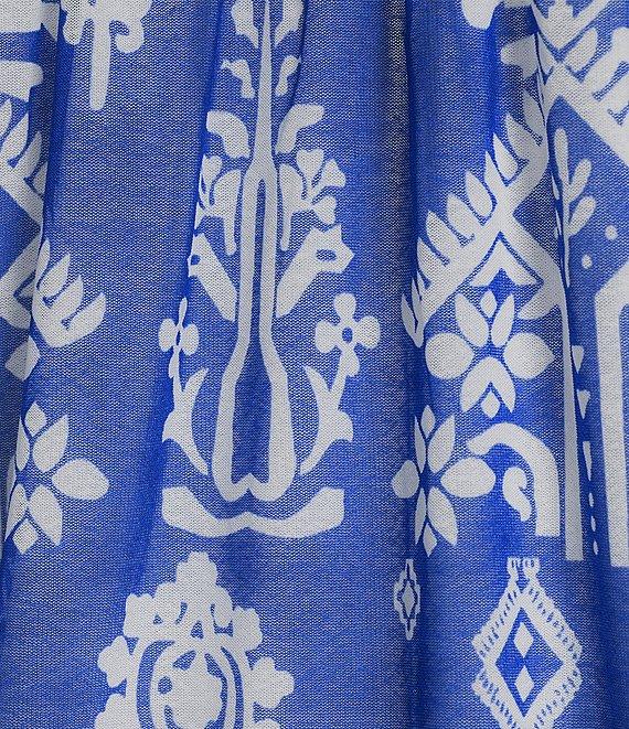 Calessa Mesh Knit Border Henna Printed Square Neck 3/4 Sleeve Tunic Product Image