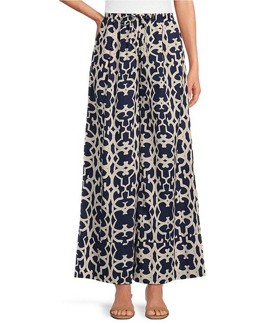Ro's Garden Nico Printed Woven Tie Waist Wide Leg Pants Product Image