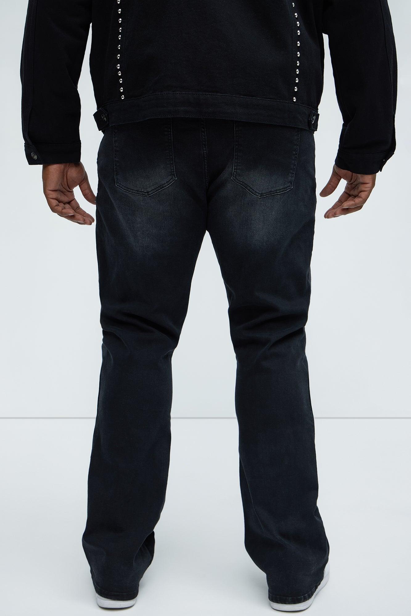 Rivetting Studded Stacked Slim Flare Jeans - Black Product Image