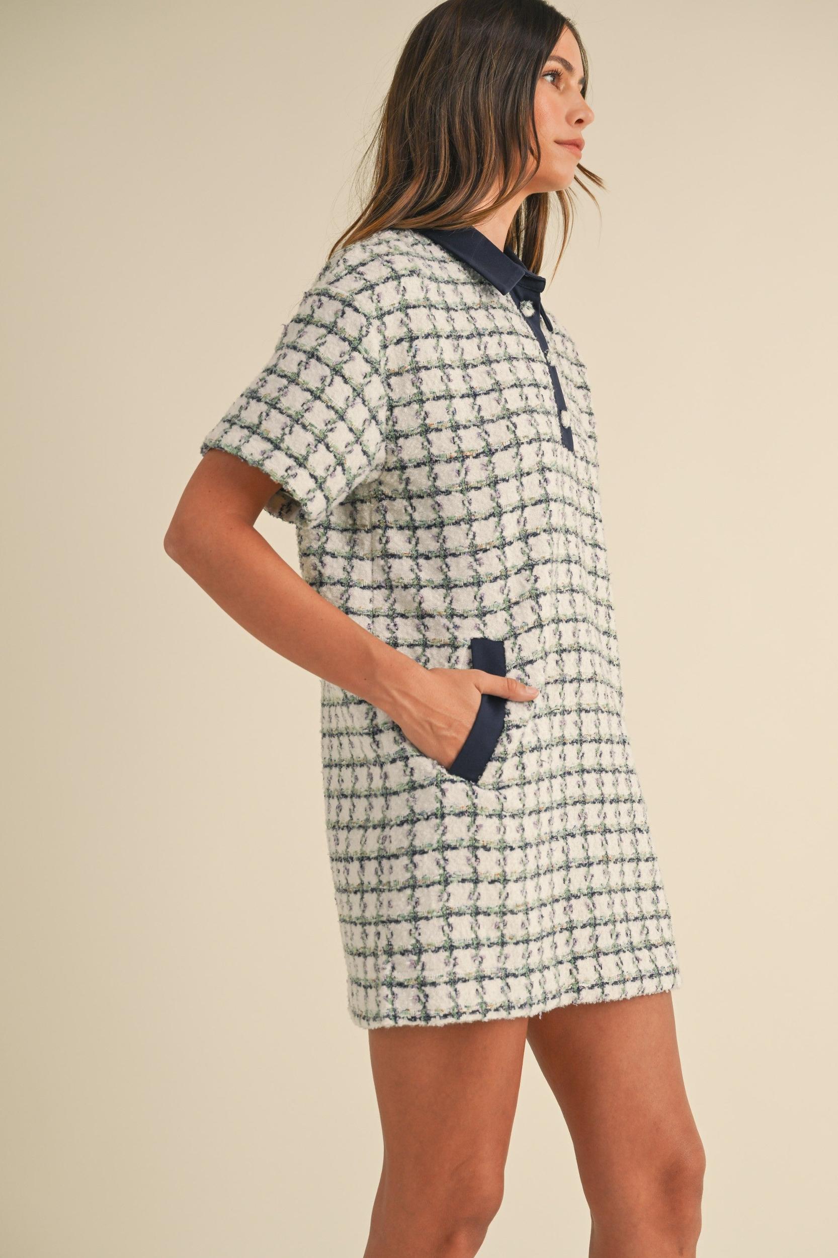 Collared Plaid Tweed Mini Dress Product Image