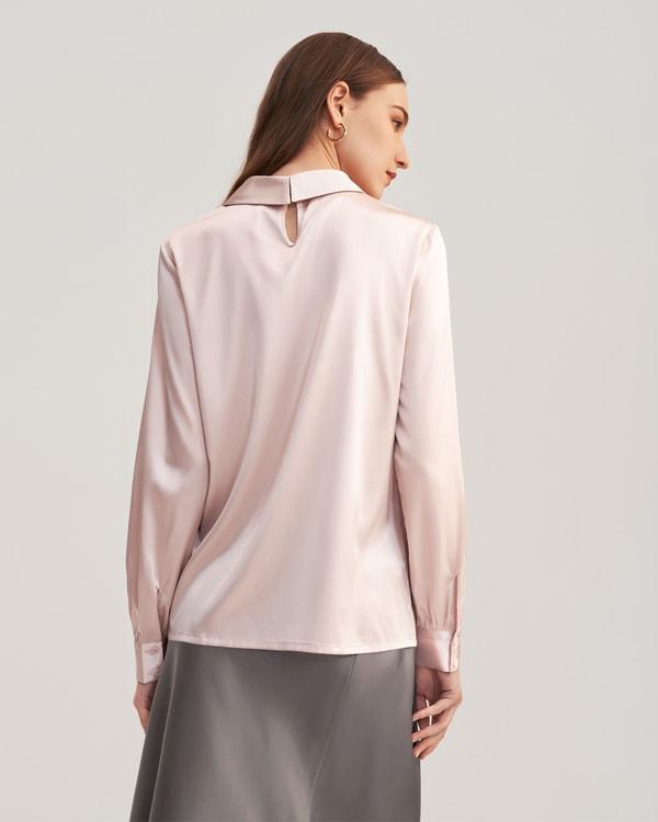 Stand Collar Long Sleeves  Silk Blouse Product Image