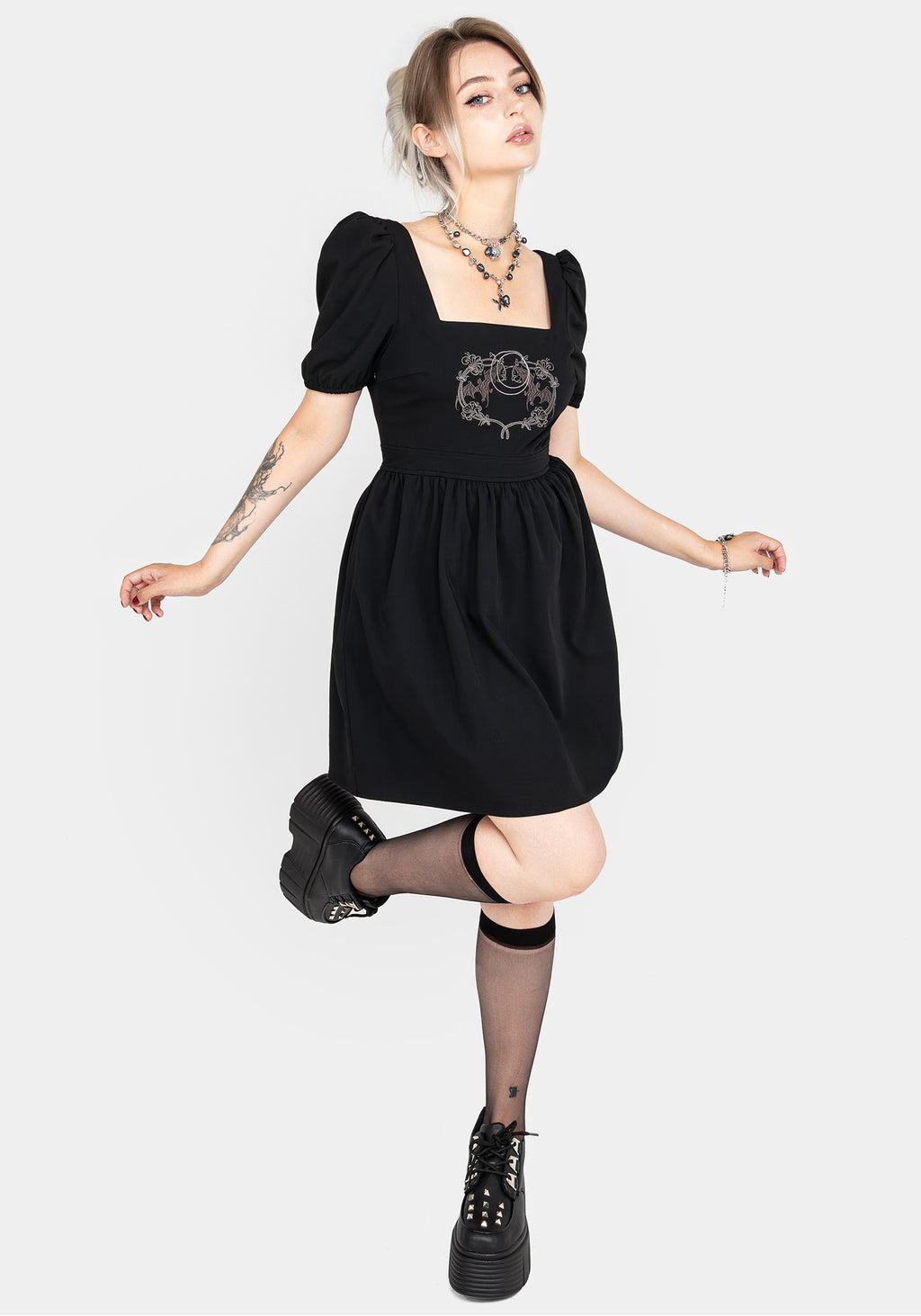 Vampyrum Bat Embroidered Puff Sleeve Mini Dress Product Image
