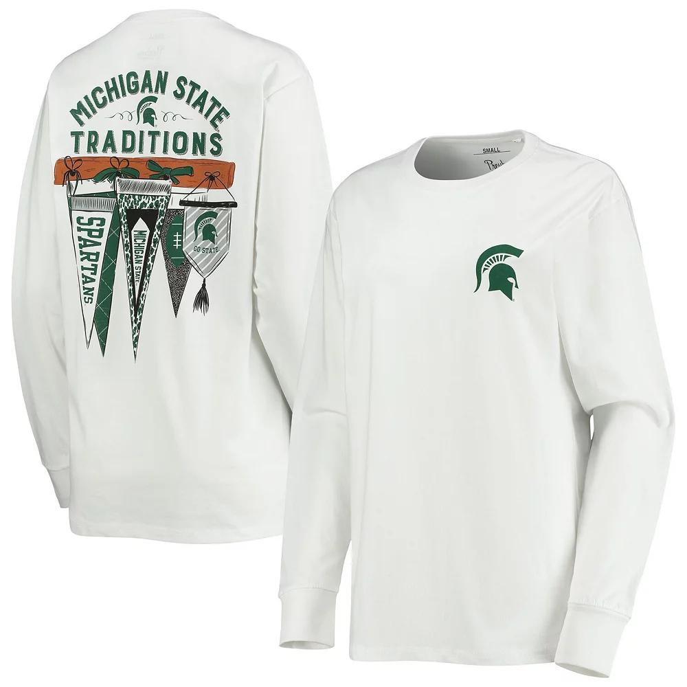Women's Pressbox White Michigan State Spartans Traditions Pennant Long Sleeve T-Shirt, Size: XL Product Image