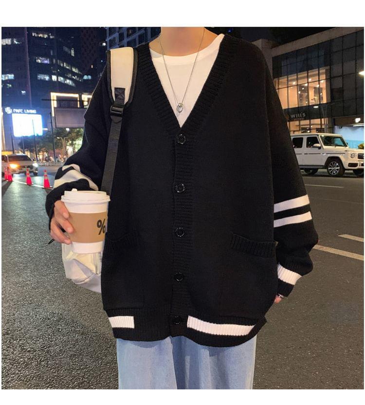 V-Neck Striped Cardigan Product Image