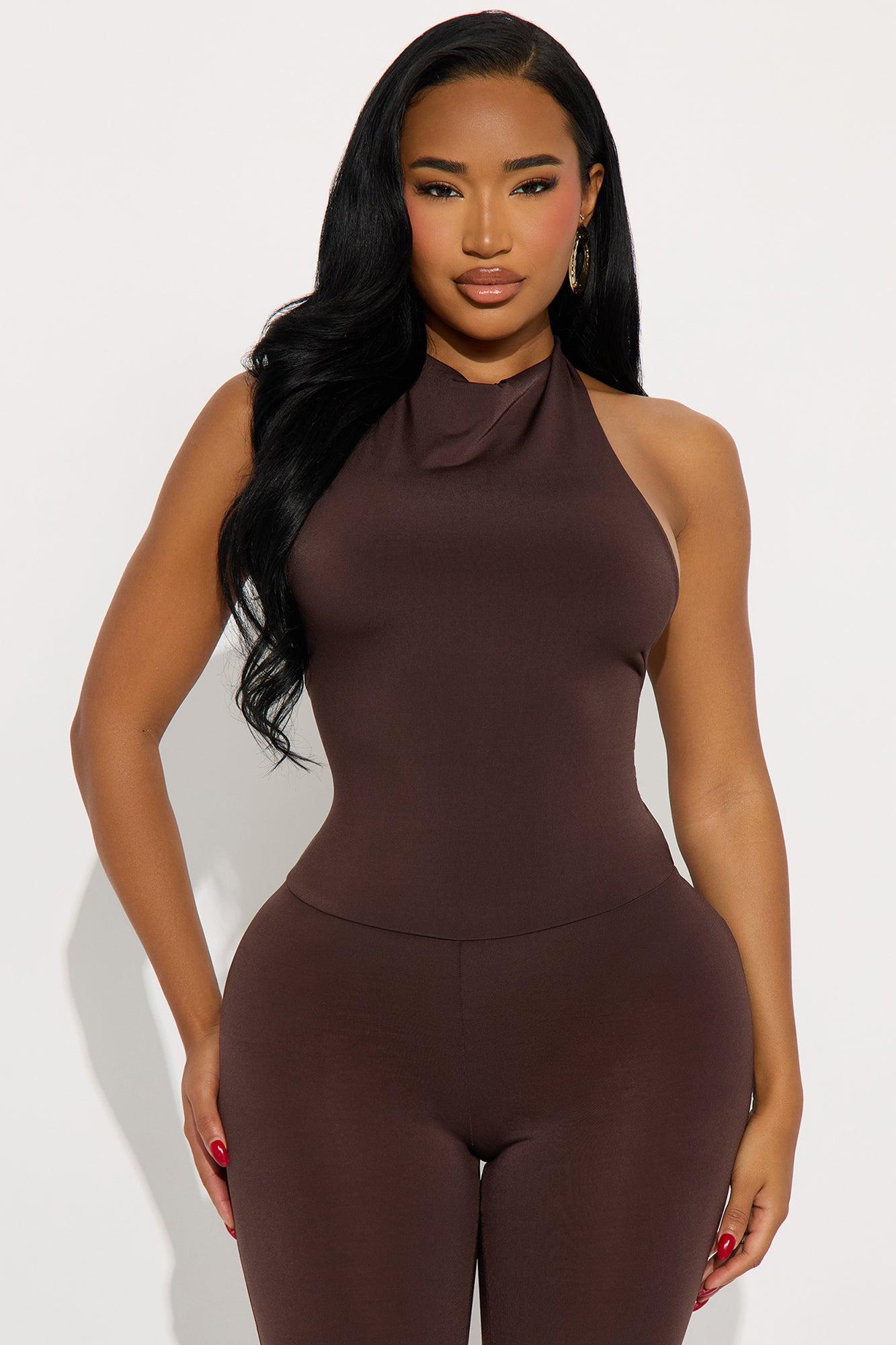 Jacqueline Mesh Backless Capri Jumpsuit - Brown Female Product Image