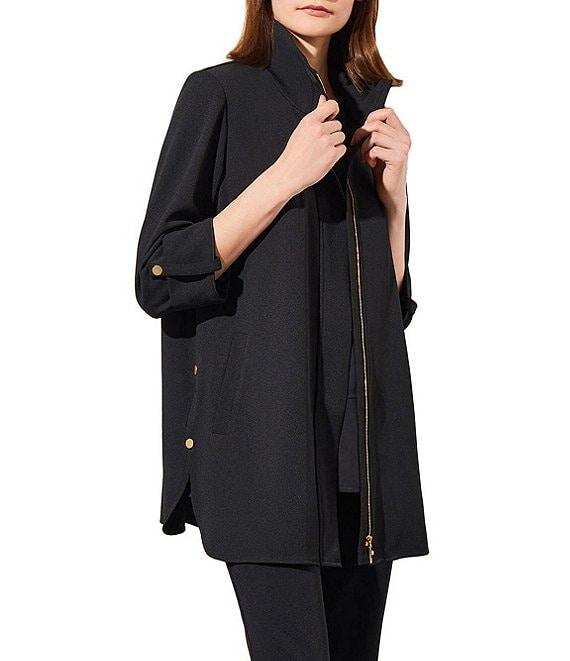 Ming Wang Deco Crepe 3/4 Sleeve Zip Front Jacket Product Image