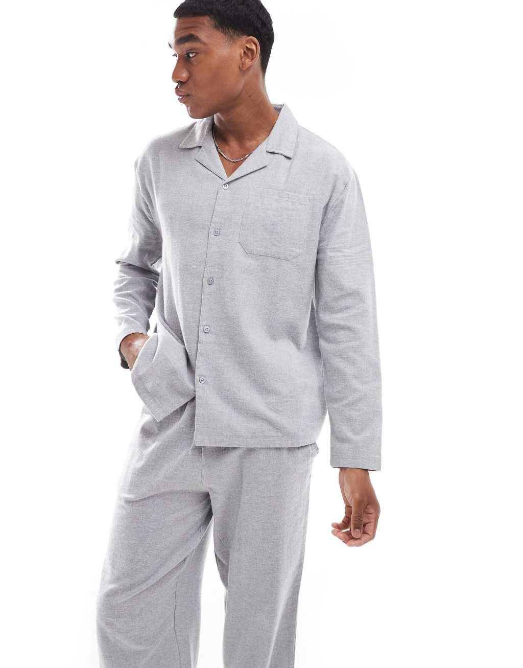 ASOS DESIGN brushed flannel pajama set in gray  Product Image