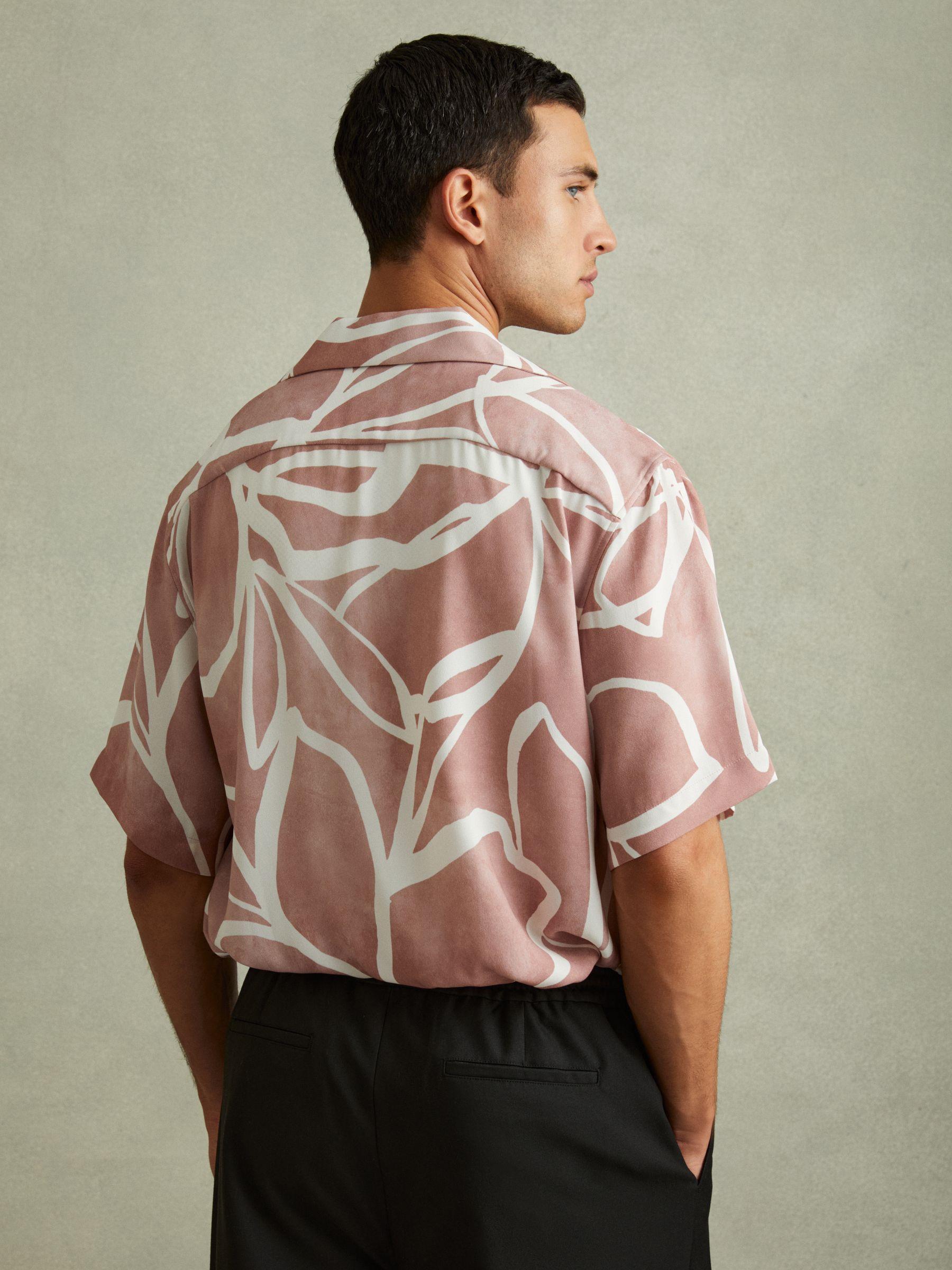 Relaxed Printed Cuban Collar Shirt in Soft Pink Product Image