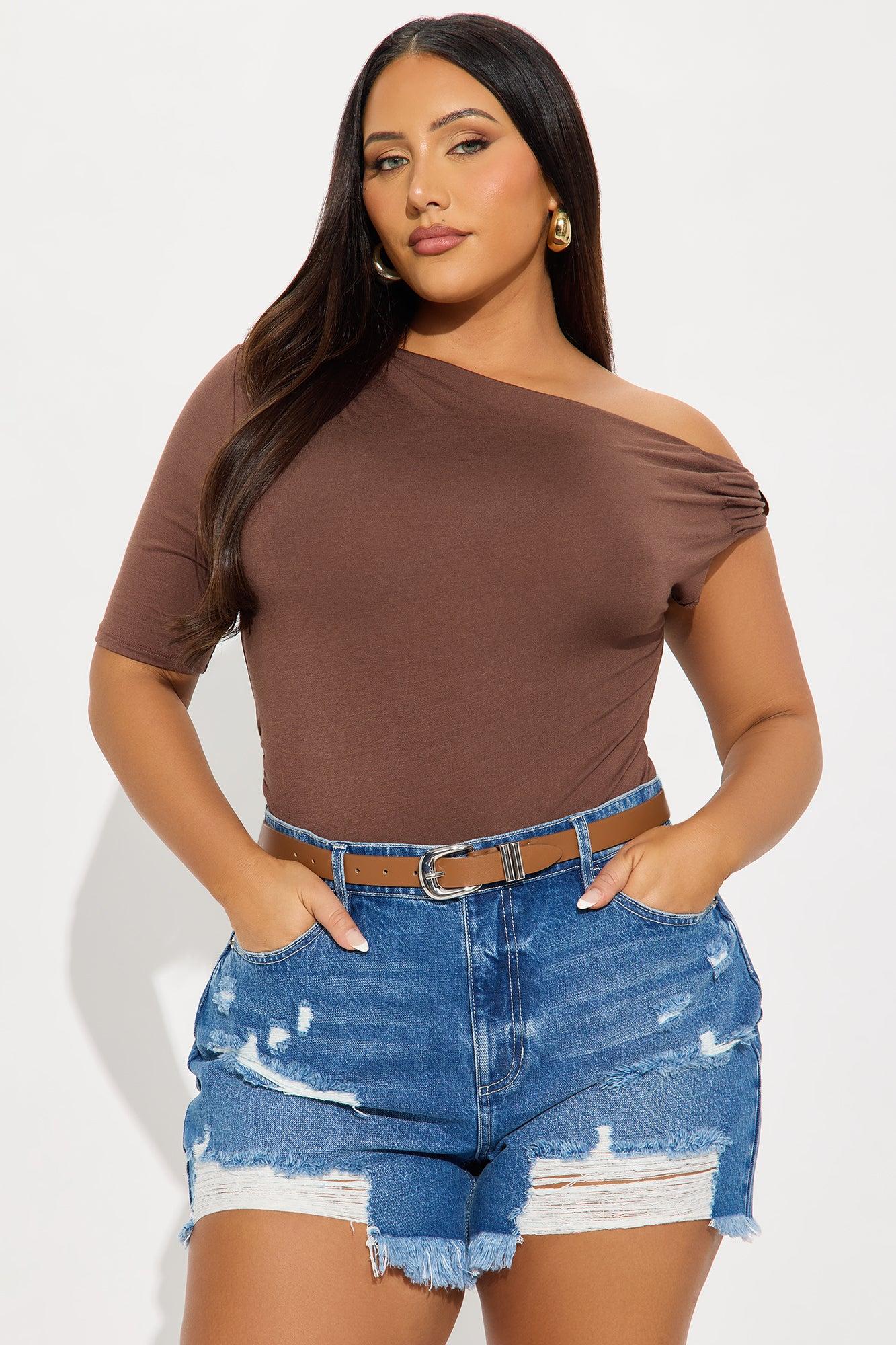 Maris Ruched Off Shoulder Bodysuit - Chocolate Female Product Image