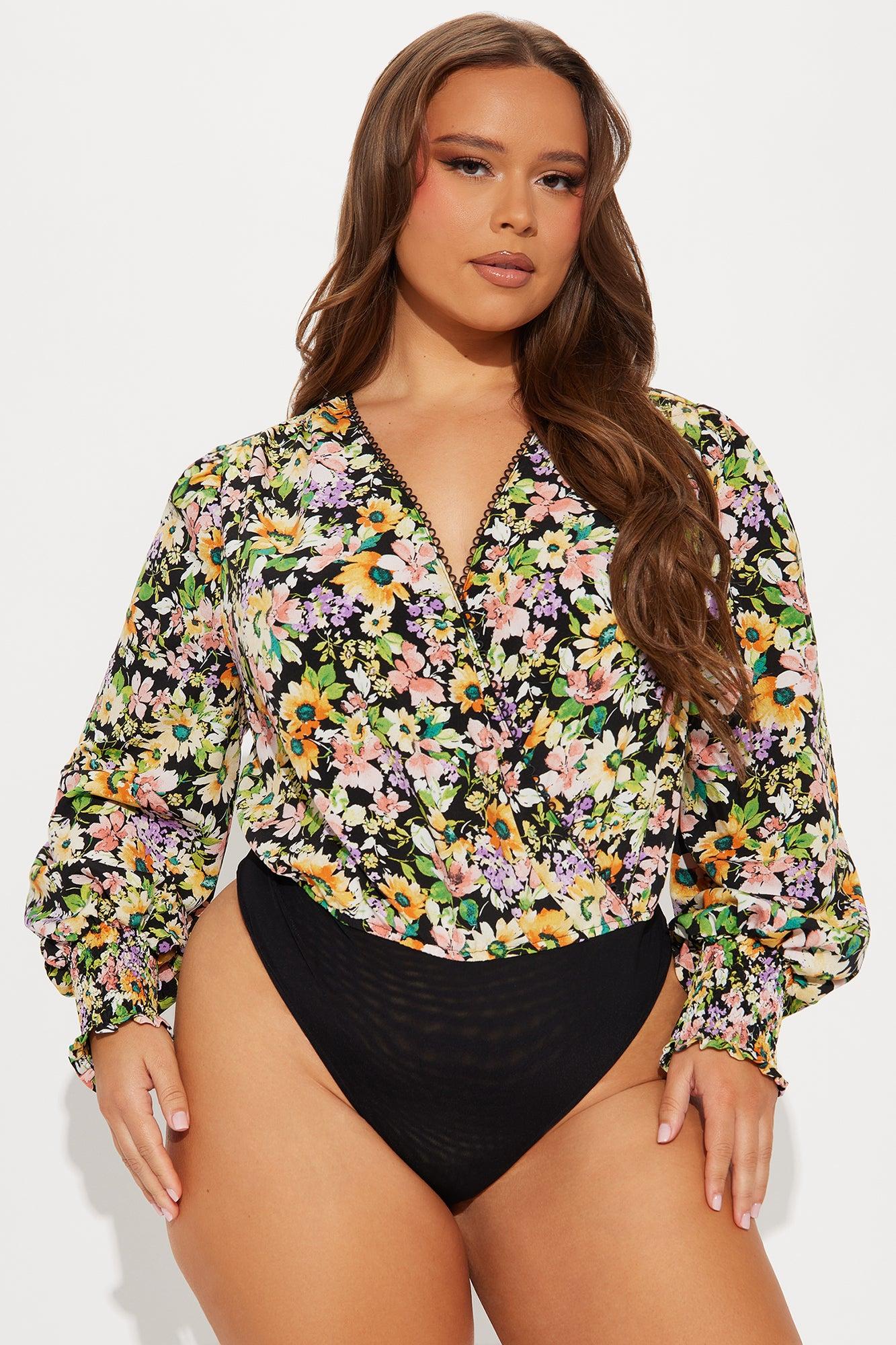 Floral Delight Surplice Bodysuit - Black/combo Product Image