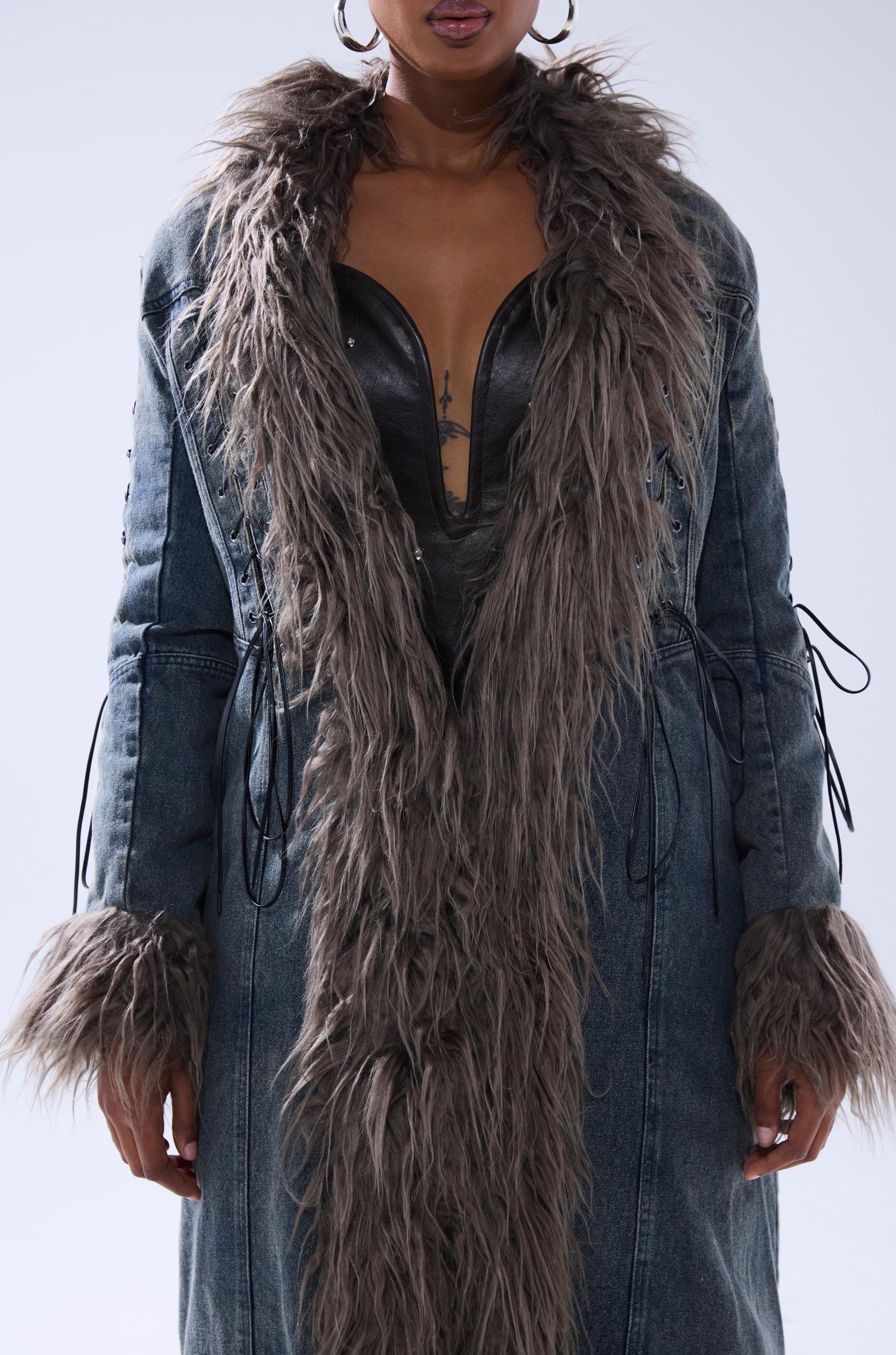 SADE FUR TRIM DENIM TRENCH Product Image