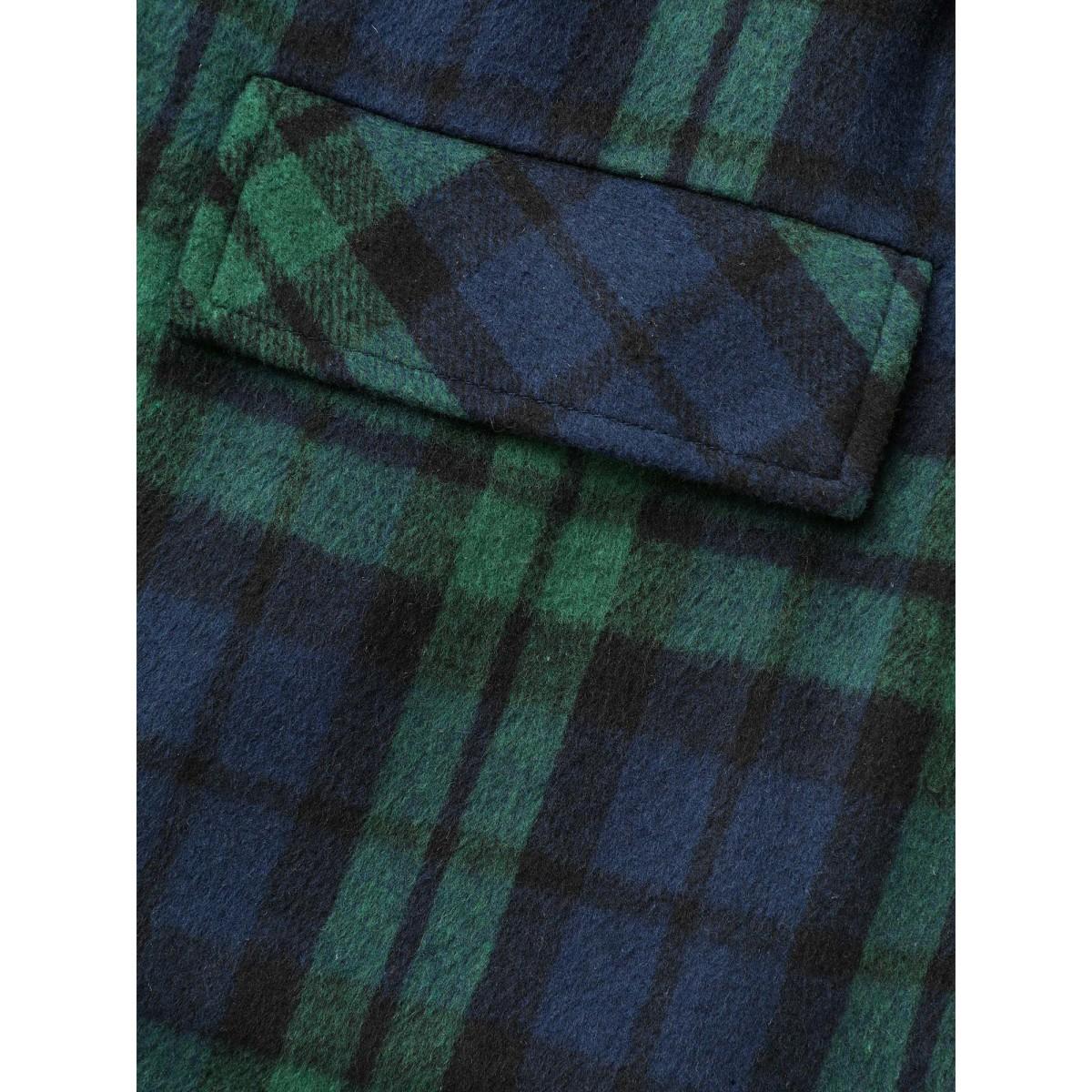 Plus Size Plaid Tassel Trim Pocket Belted Jacket Women Indigo Tassels Loose Open pocket with flap Belt Everyday Jackets BloomChic 14-16/1X Product Image