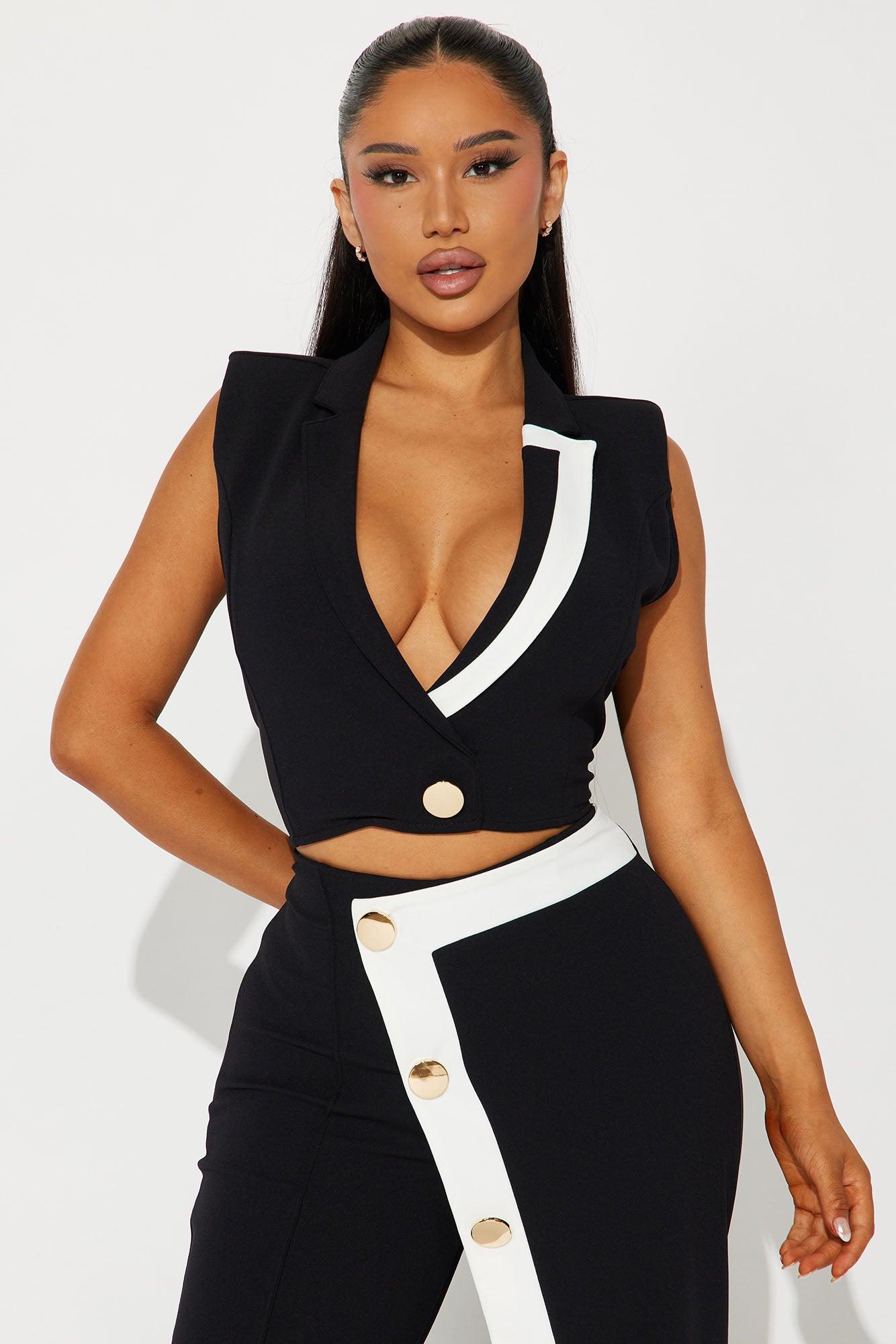 Amelia Vest Pant Set - Black/White Product Image