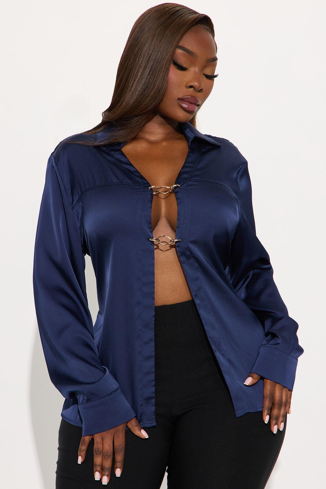 Glowing In Satin Blouse - Navy Female Product Image