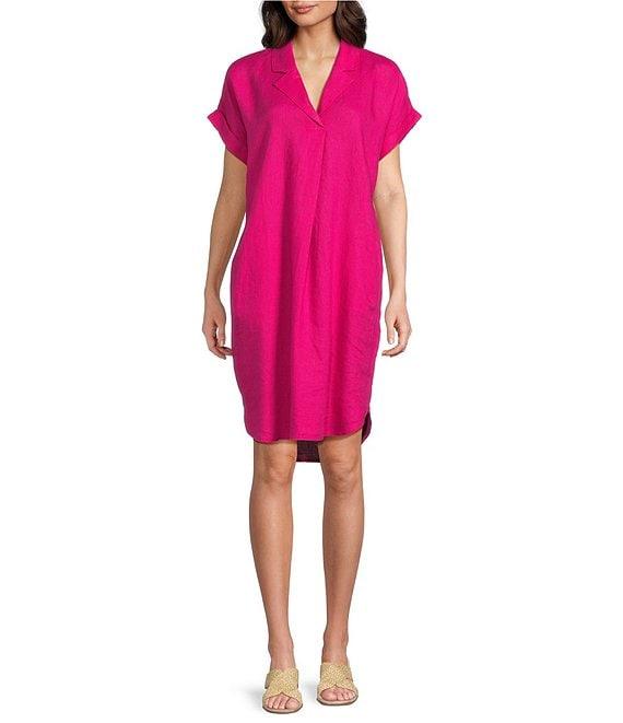 Eileen Fisher Organic Linen Notch Collar Cap Sleeve Shirtdress Product Image