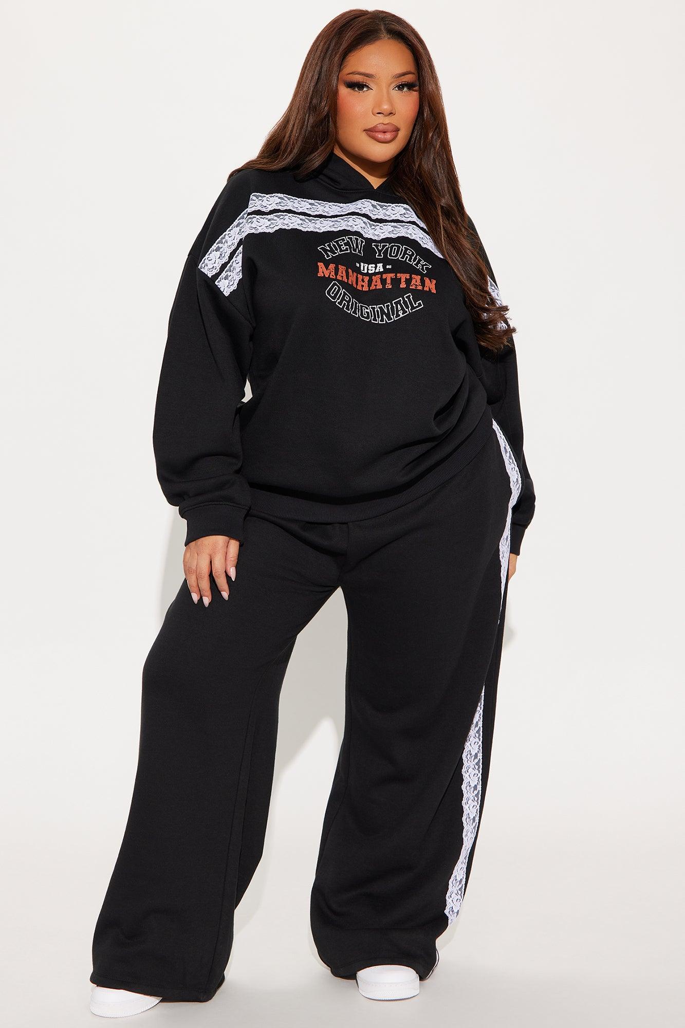 Manhattan Fleece Lace Sweatsuit Set - Black Product Image