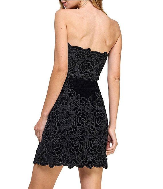 Layered With Love Samantha Strapless Embroidered Floral Velvet Jacquard Mini Dress Product Image