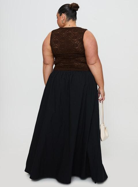 Rennata Gathered Mid Rise Maxi Skirt Black Product Image