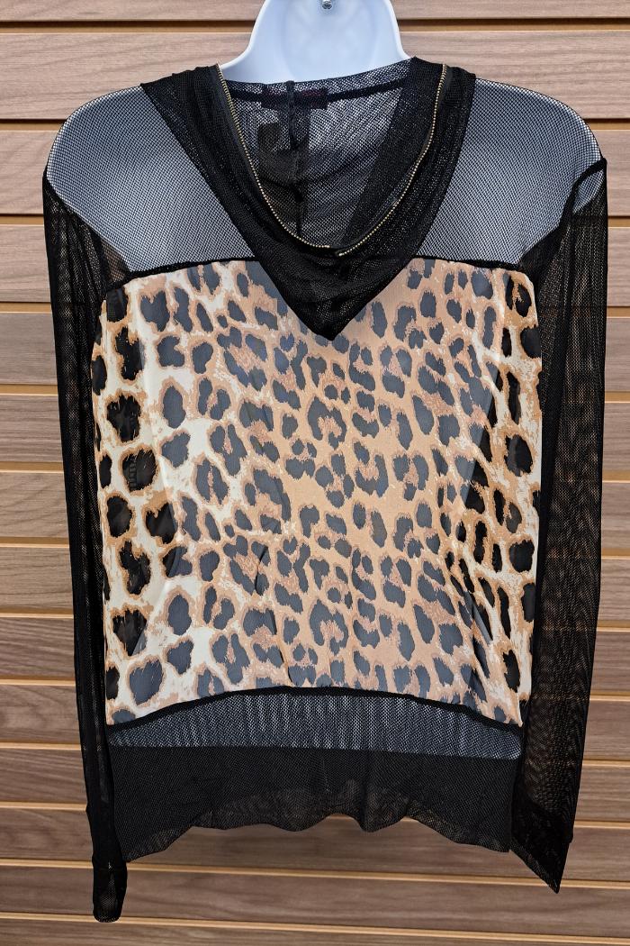 Leopard chiffon black mesh zip up Product Image