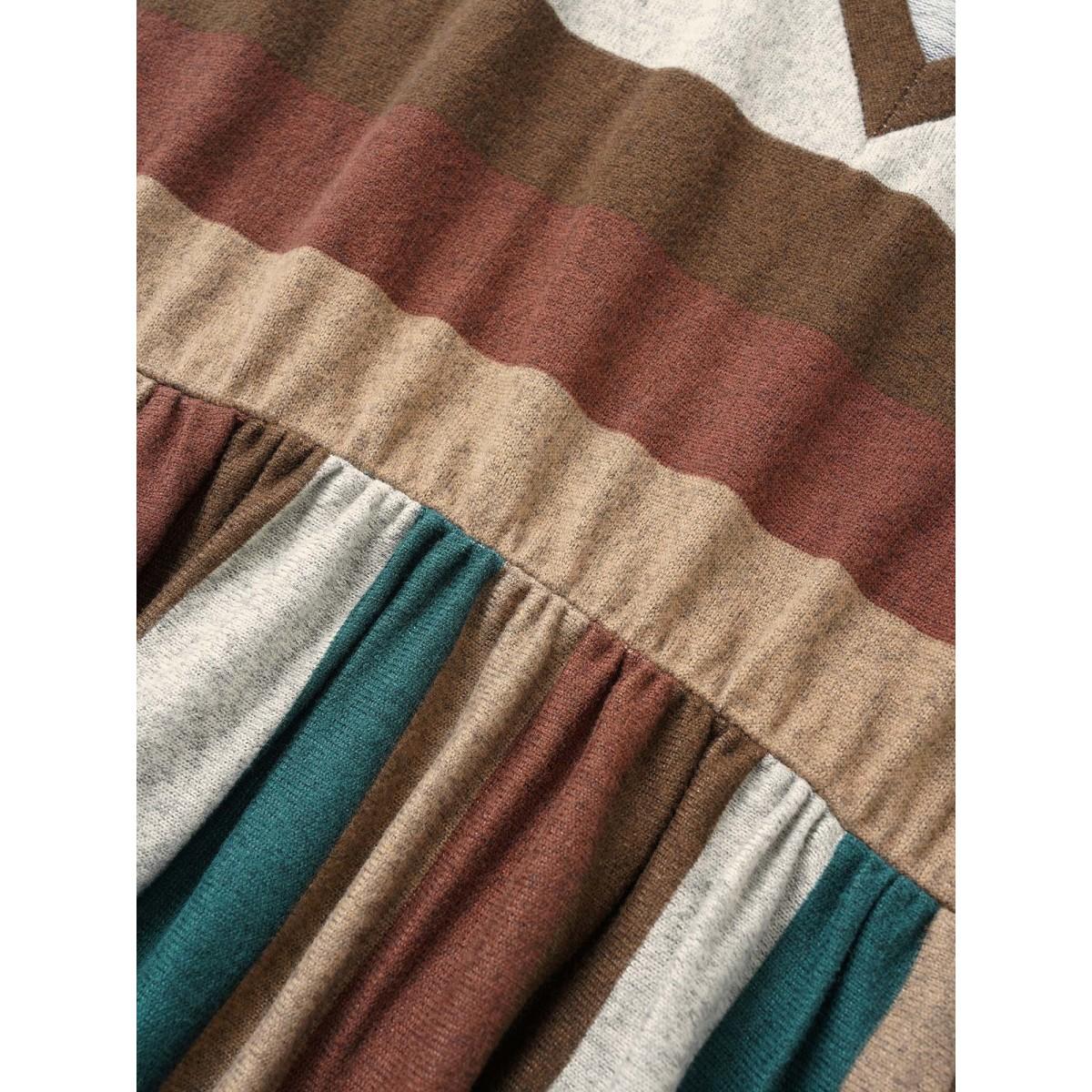 Plus Size Contrast Striped Pocket V Neck Dress Multicolor Women Casual Non V-neck Long Sleeve Curvy Knee Dress BloomChic 14-16/1X Product Image