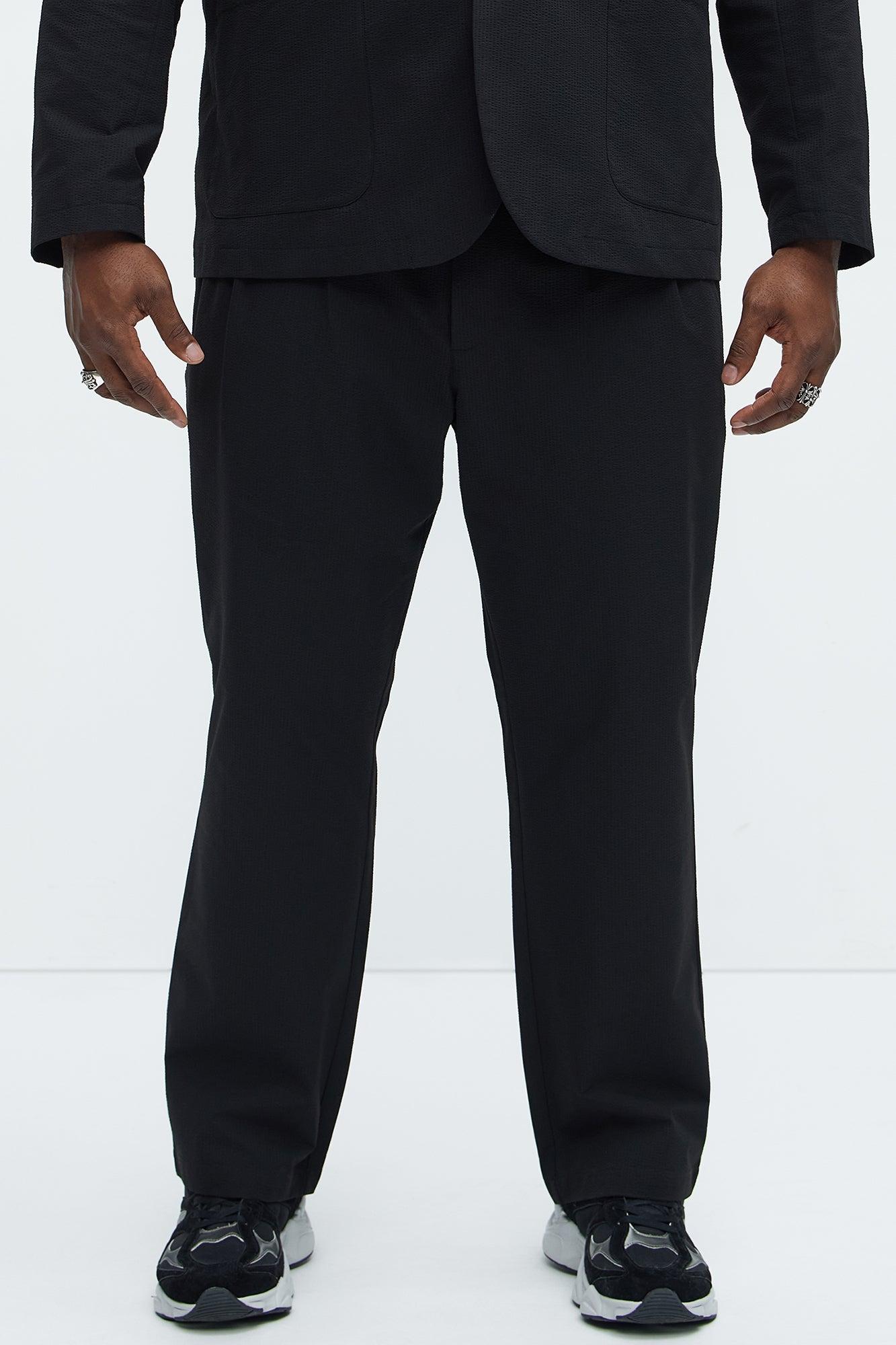 Seersucker Pleated Pants - Black Product Image