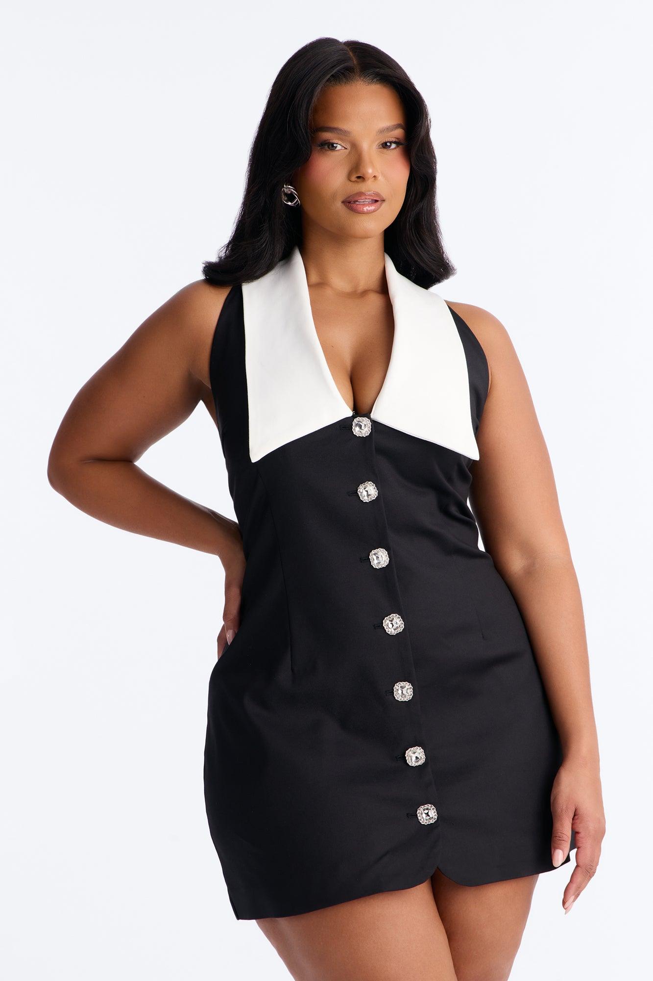 Claire Collar Mini Dress - Black/White Female Product Image