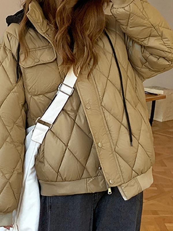 Solid Argyle Quilted Hooded Jacket Product Image
