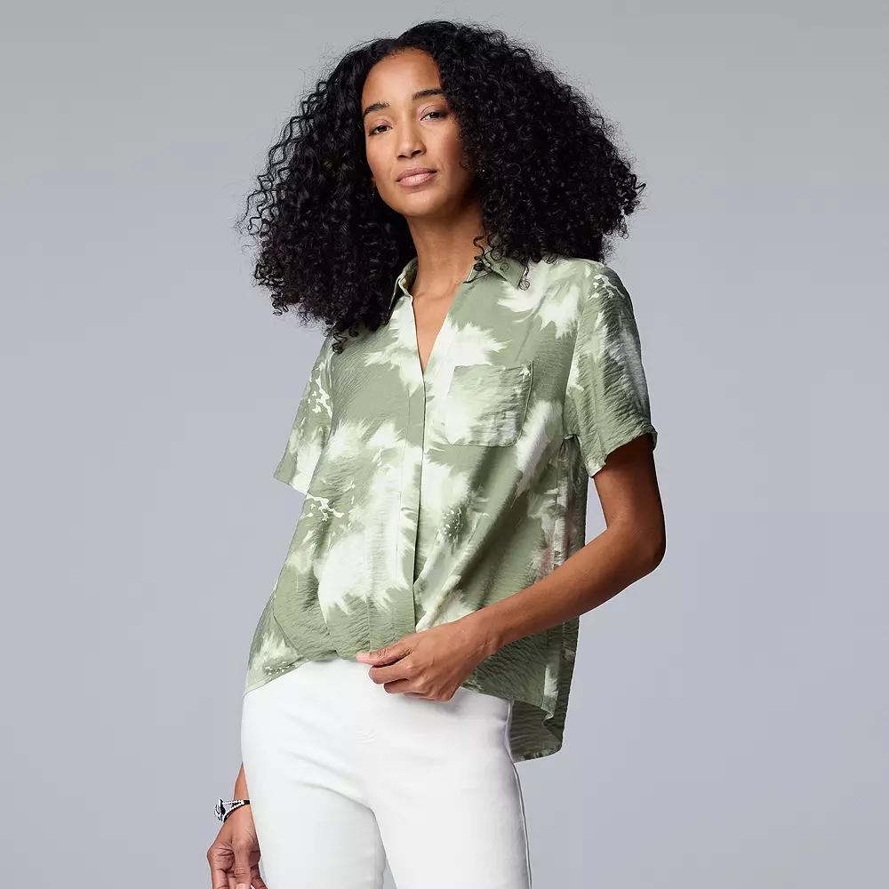 Women's Simply Vera Vera Wang Drapey Surplice Top, Size: Small, Green Dye Burst Product Image