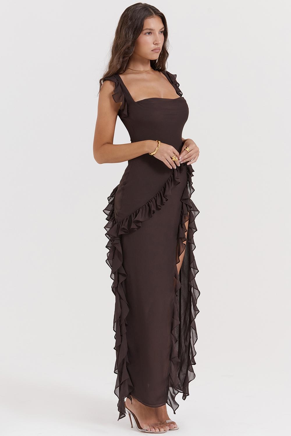 Ariela  espresso ruffle maxi dress - sale Product Image