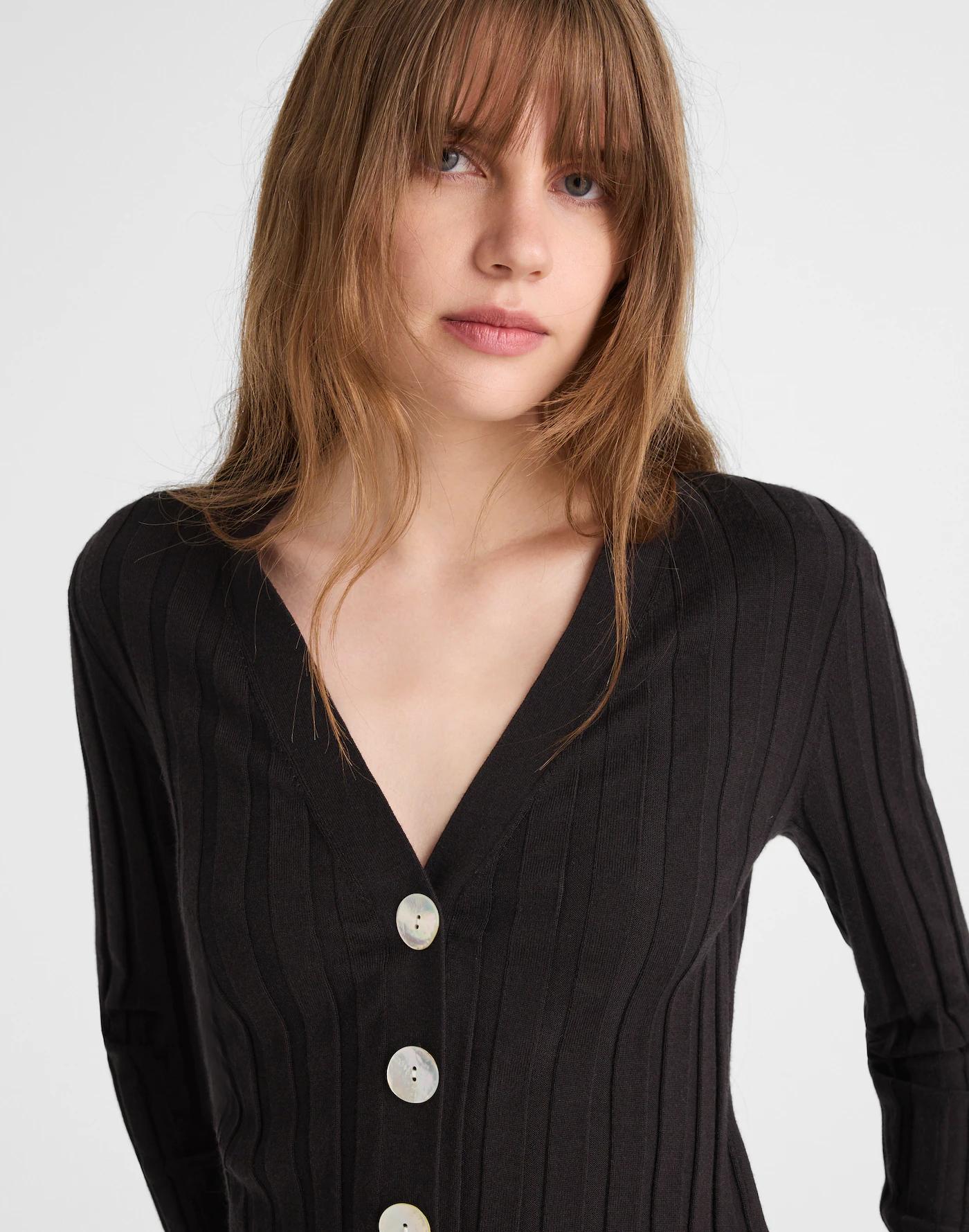 Ribbed V-Neck Cardigan Product Image