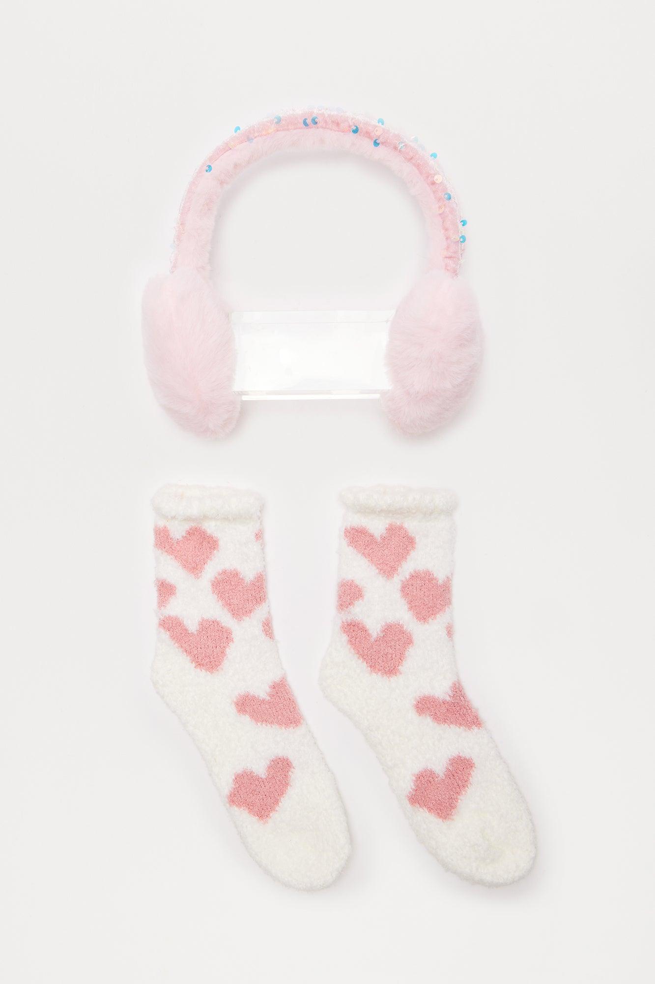 Cozy Lover Sock And Earmuff Gift Set - Pink/combo Product Image
