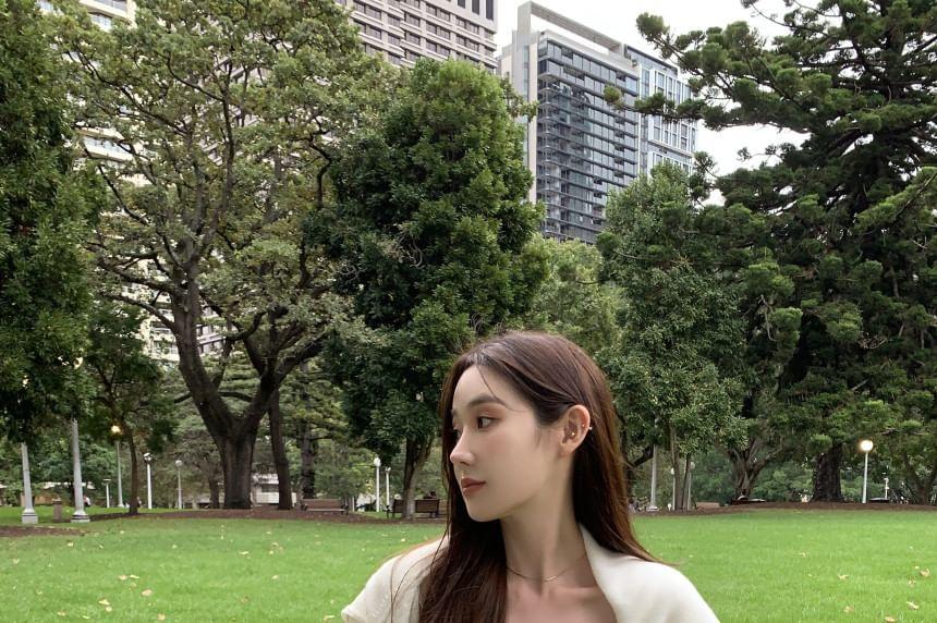 Spaghetti Strap Plaid Asymmetrical Ruffle Trim Midi A-Line Dress Product Image