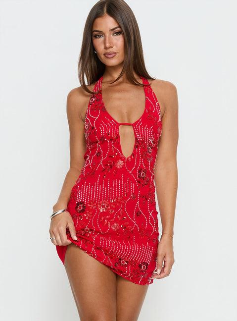 Telenova Halter Mini Dress Red Product Image