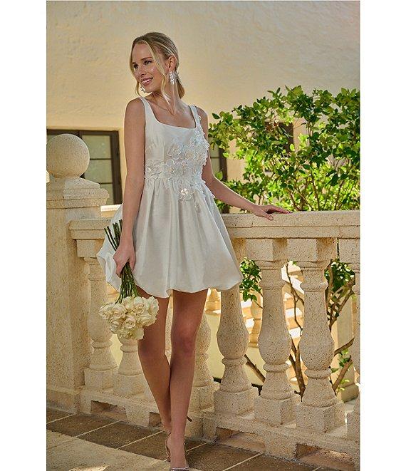 Adrianna Papell Taffeta 3D Flower Square Neck Sleeveless Bubble Hem A-Line Mini Dress Product Image