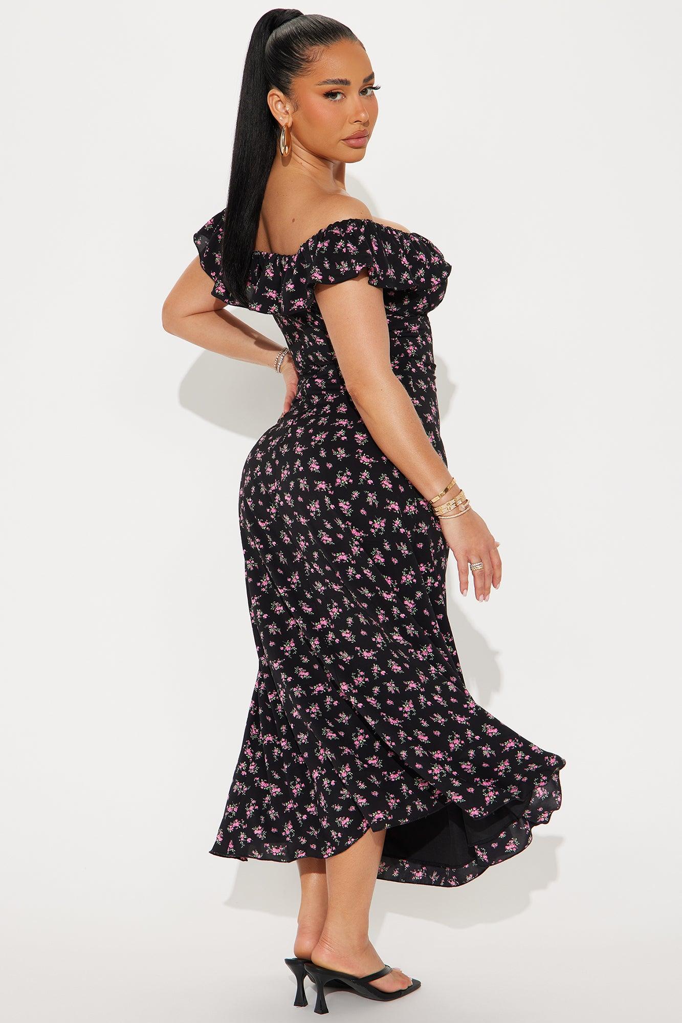 Karlie Floral Midi Dress - Black Product Image