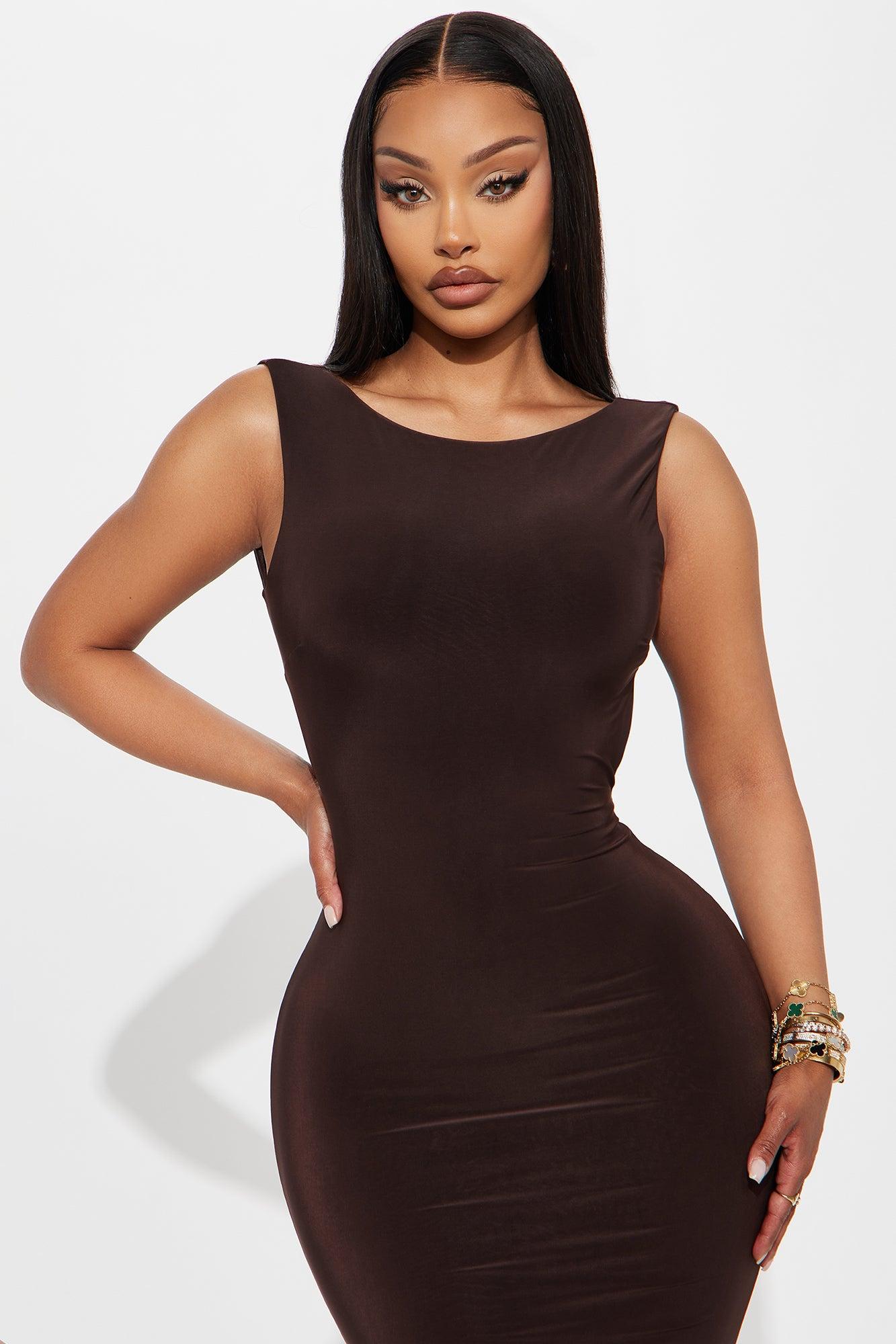 Alfie Backless Double Lined Ruched Maxi Dress - Chocolate Female Product Image