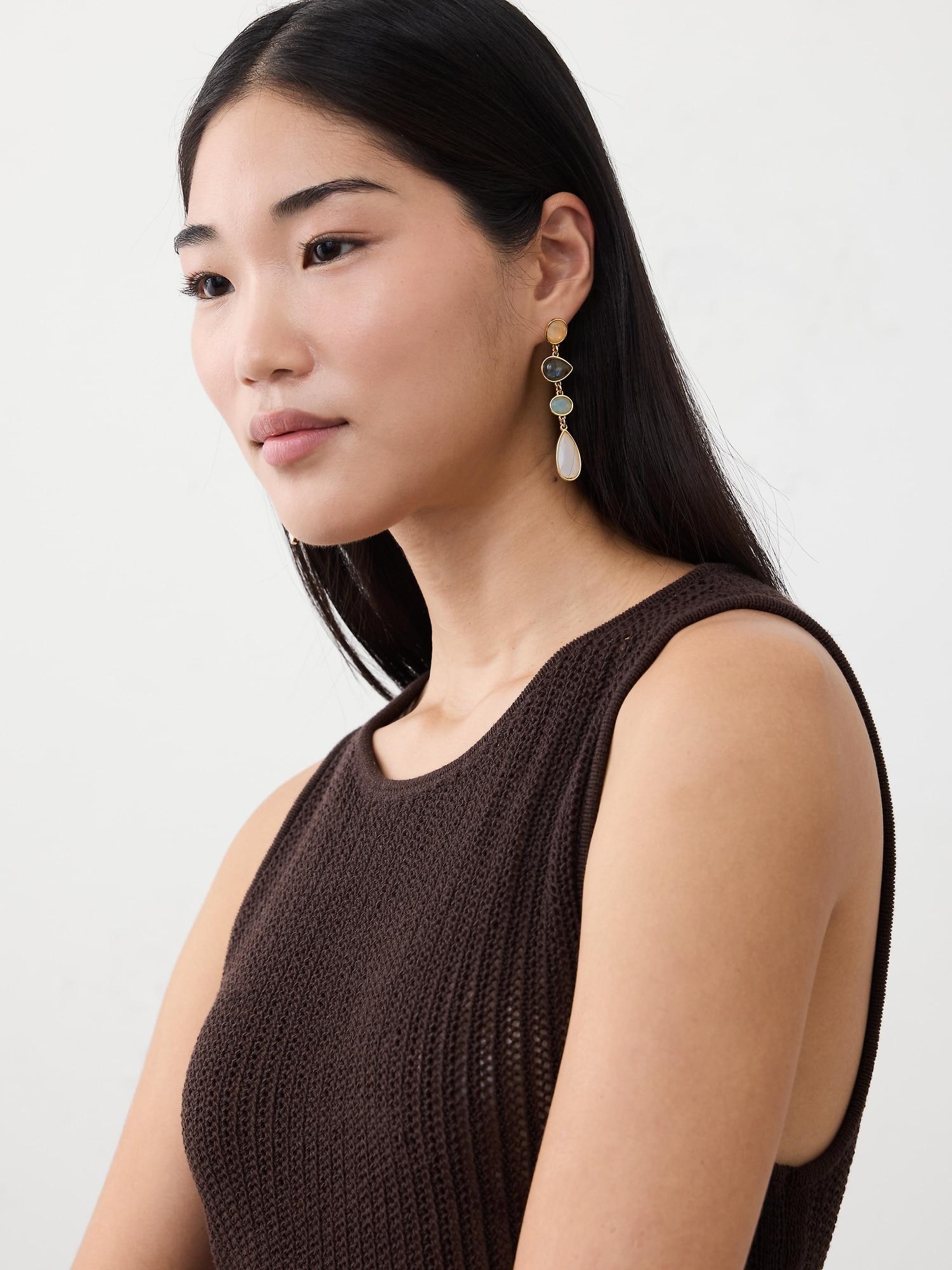 Tonal Glass Stone Mix Drop Earrings Product Image