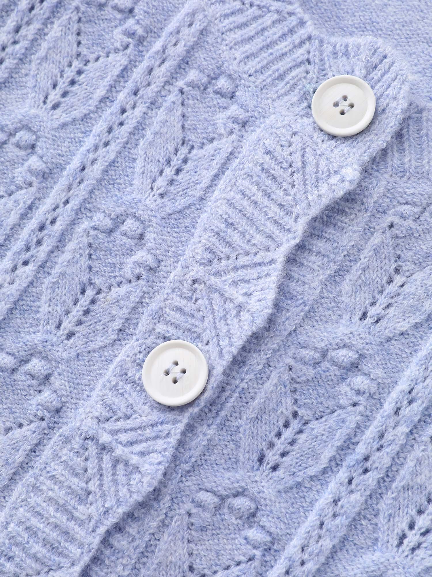 Textured Lantern Sleeve Button Knit Cardigan Female Product Image
